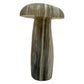Right profile of a hand-carved agate mushroom, undyed gray chalcedony with natural layering.