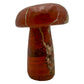 Right profile of a hand-carved red jasper mushroom, opaque iron-rich chalcedony, undyed.