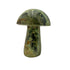 Serpentine crystal mushroom hand-carved in Zimbabwe, front view, broad 4.33 inch sage green cap, 2.91 pounds.