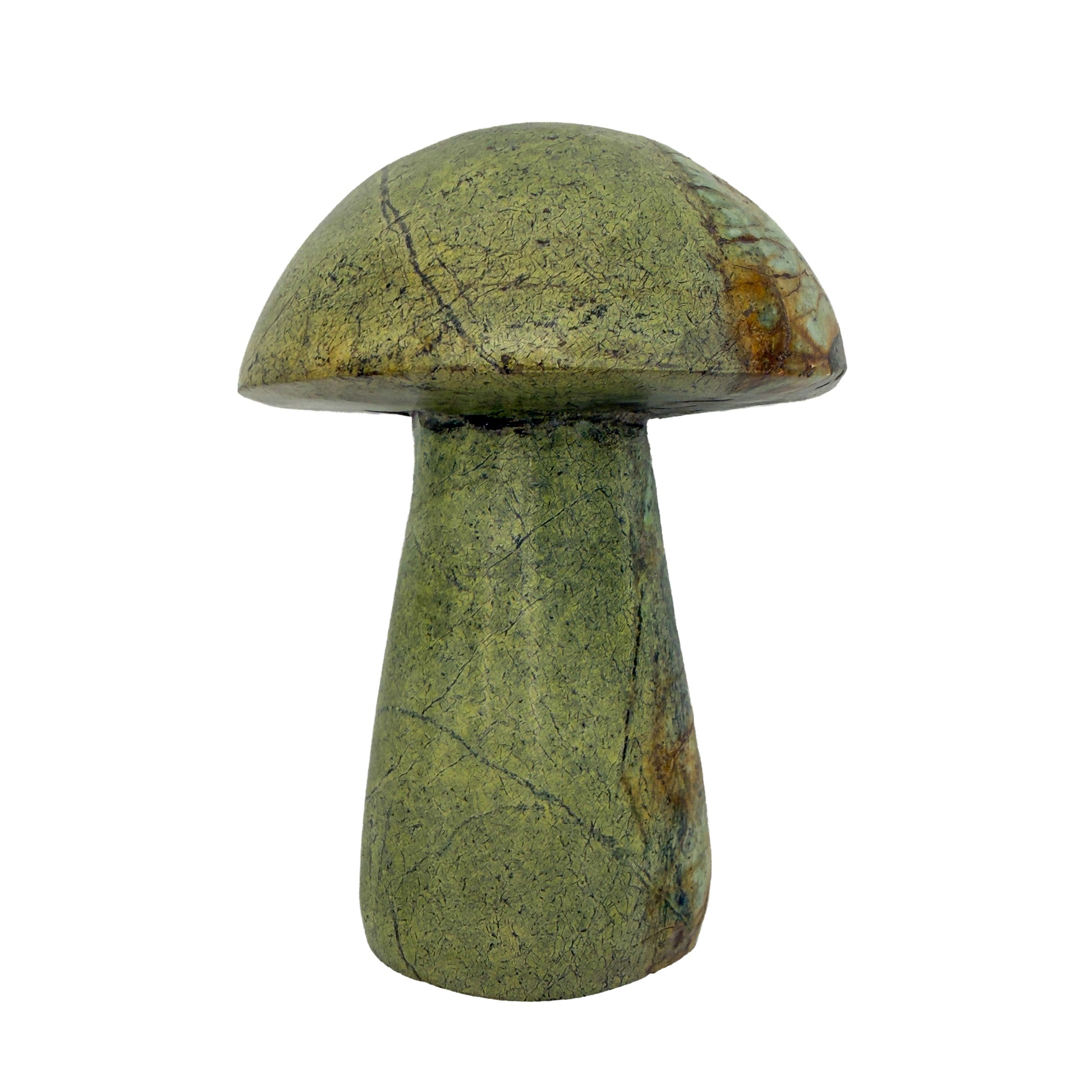 Top-down view of the wide serpentine mushroom cap, 4.33 inches across with scattered darker inclusions.
