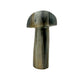 Small agate crystal mushroom hand-carved in Zimbabwe, front view, crisp grey and cream banding, 4.48 inches tall.