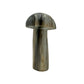 Right profile of a hand-carved agate mushroom, near-black bands alternating with pale cream.