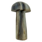 Top-down view of the small agate mushroom cap, layered gray and cream exposed by the carve.