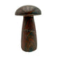 Left profile of tiger iron mushroom no. 7, metallic grey hematite bands running through warm red jasper.