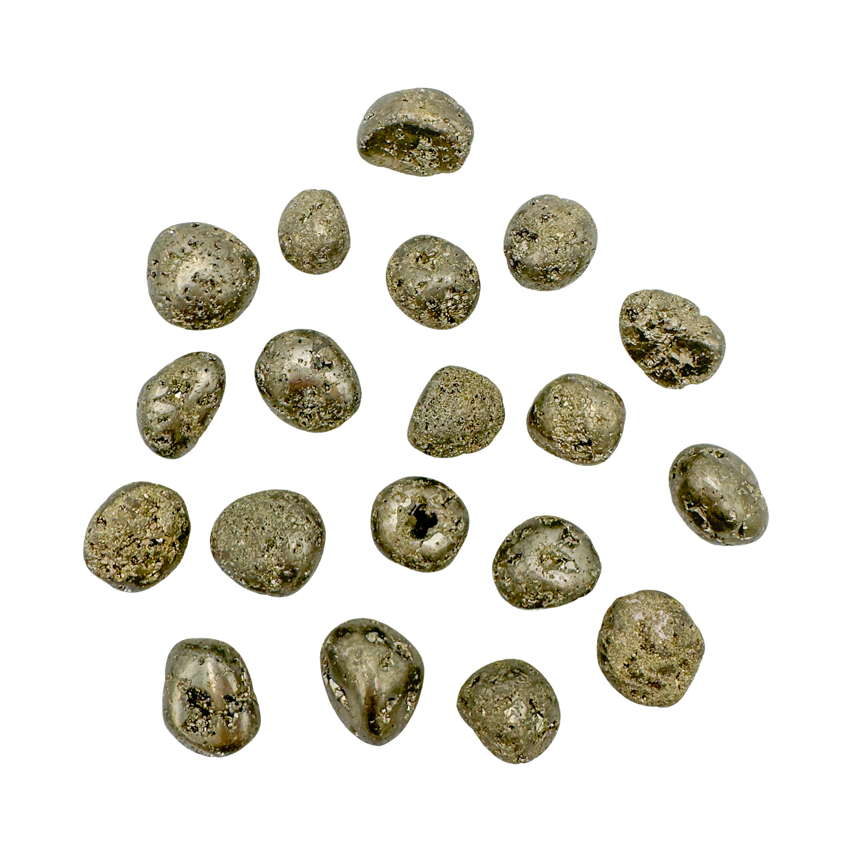 Pyrite Tumbled Stones for Abundance, Confidence & Manifestation — gold metallic, AA grade from Peru