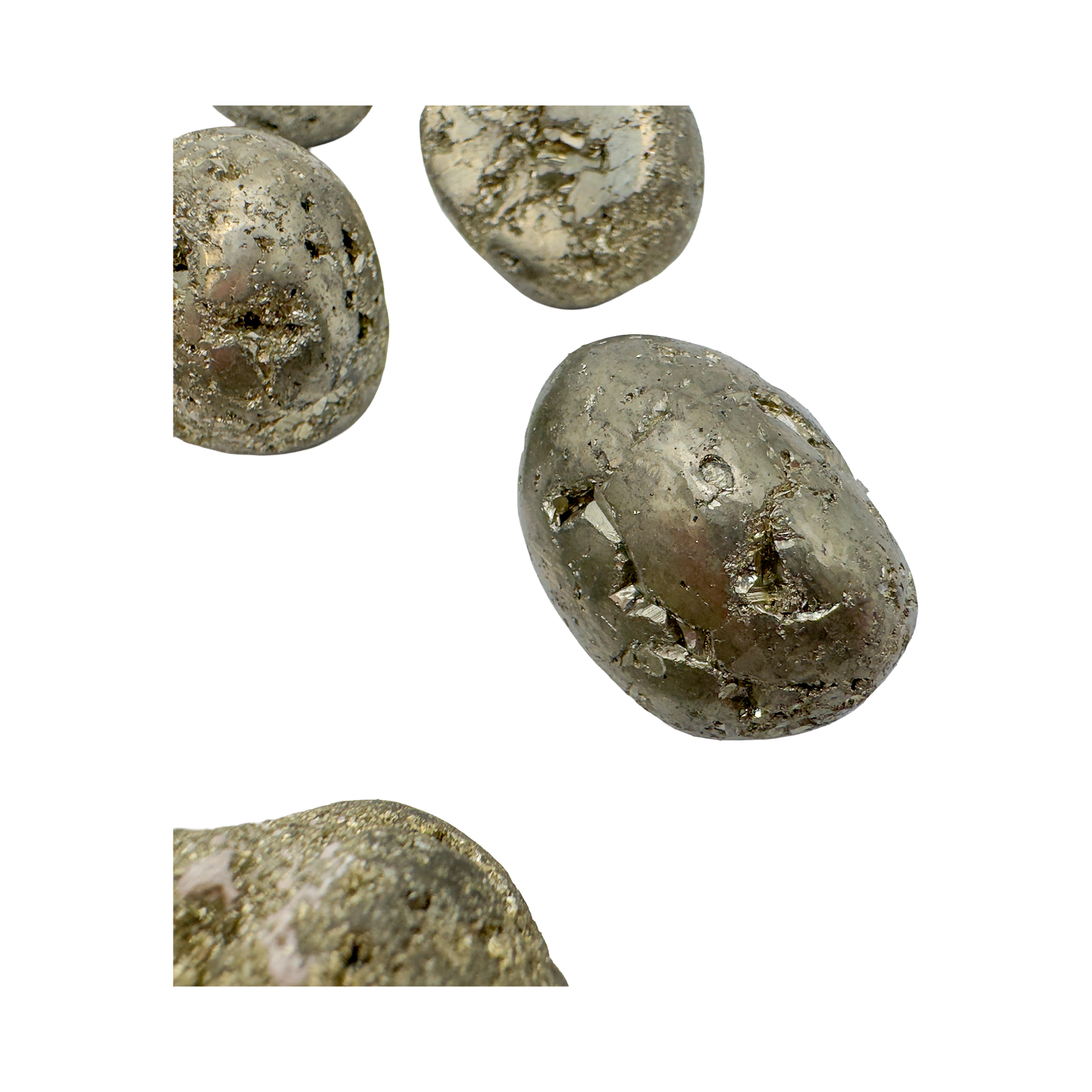 Reverse side of Pyrite tumbled stone, hand-selected from Peru