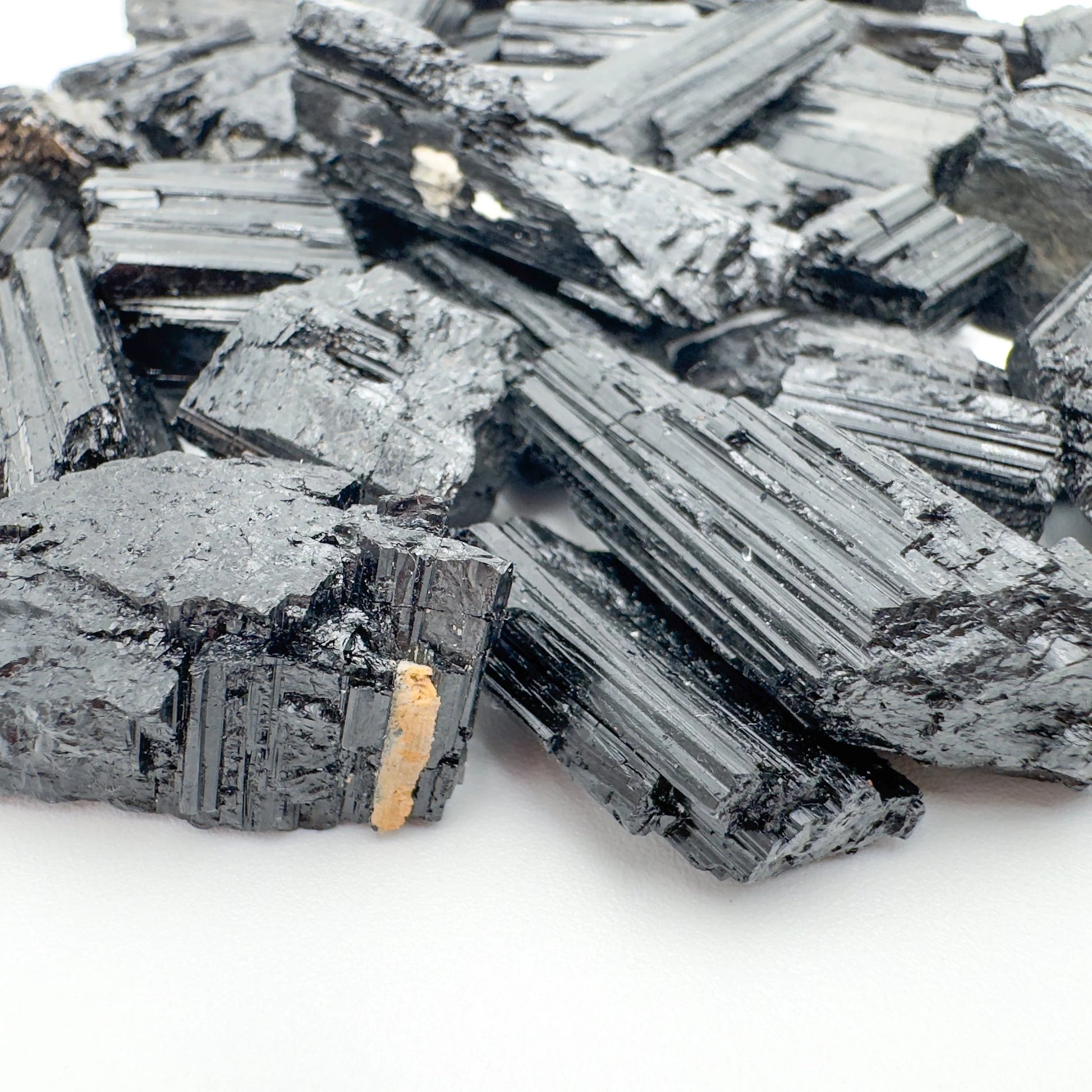 Underside detail of Black Tourmaline raw stone, from Brazil, showing natural variation.
