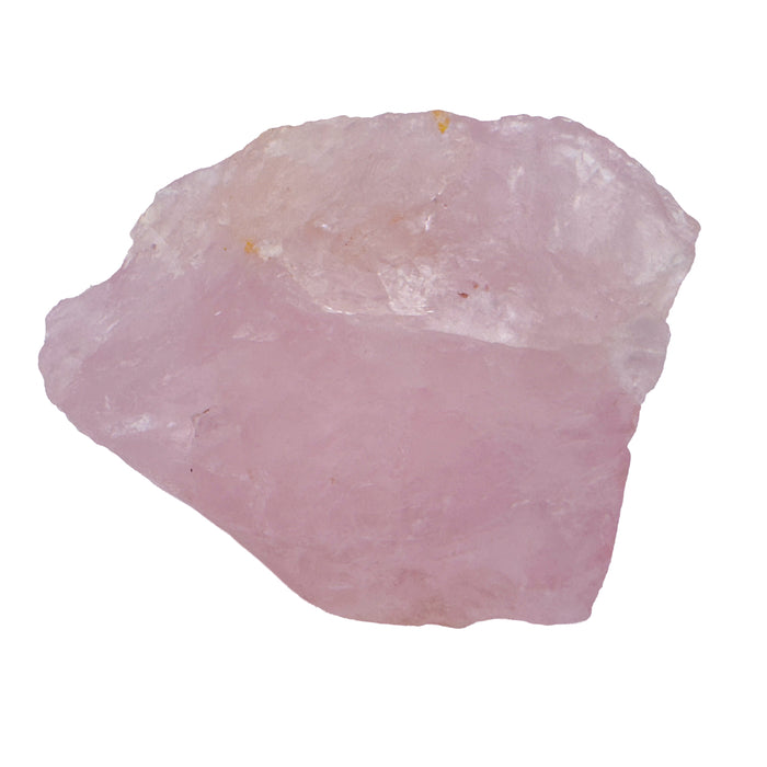 Rose Quartz Raw Crystals, AA Grade, Madagascar: one raw piece on a white background, soft lilac pink