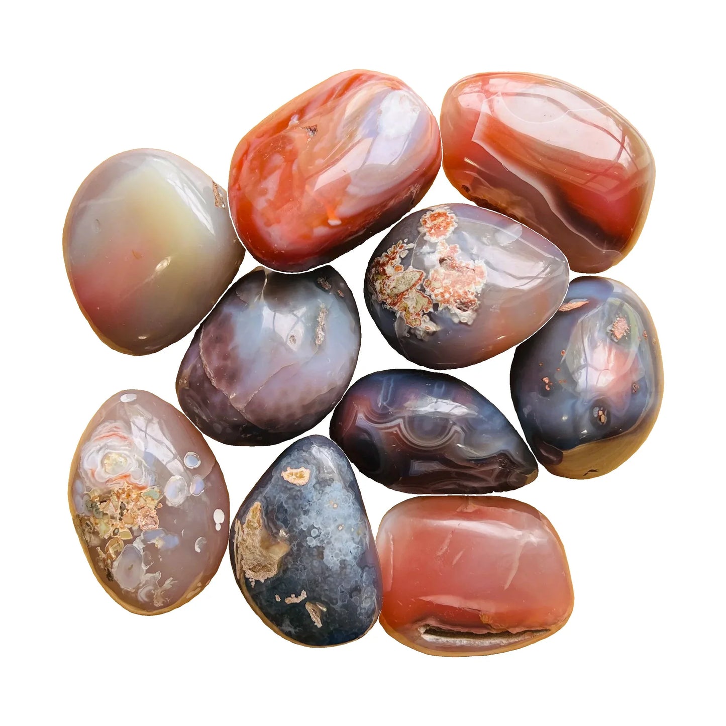 Red Agate Palm Stones traditionally associated with Confidence, Energy & Grounding — red polished, hand-selected AA from Zimbabwe
