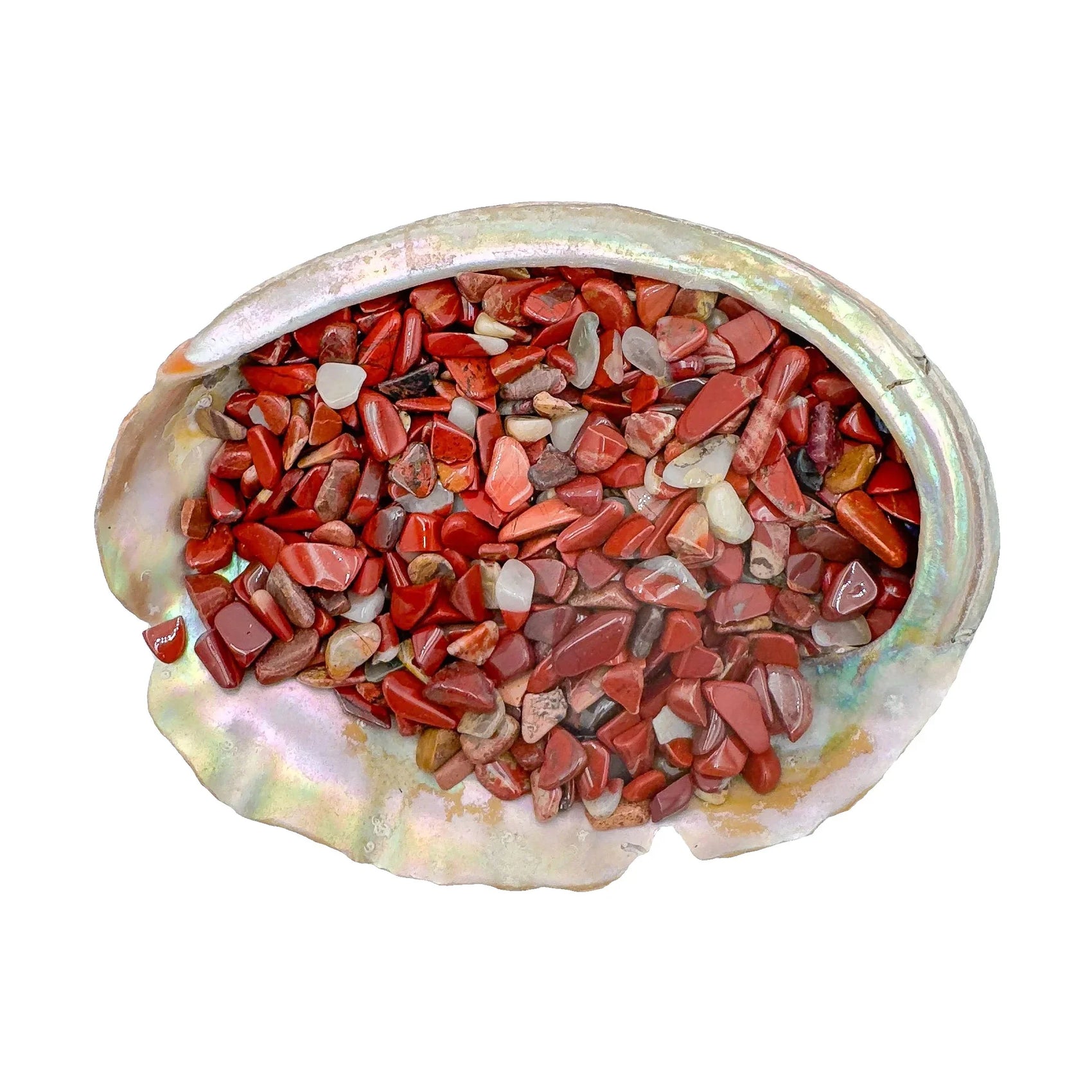 Red jasper polished crystal chips, A grade, South Africa origin, hero view.