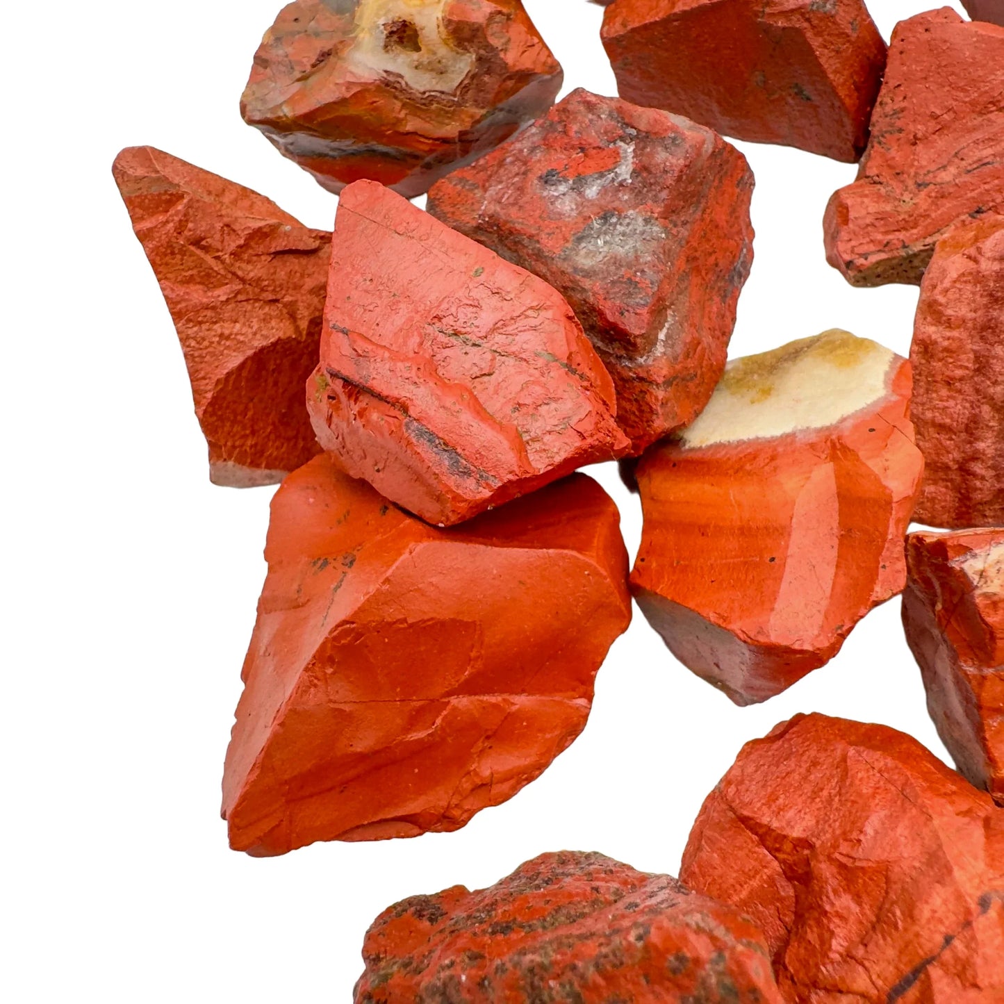 Top view of Grade AA Red Jasper raw stone, hand-selected from Northern Cape, South Africa.