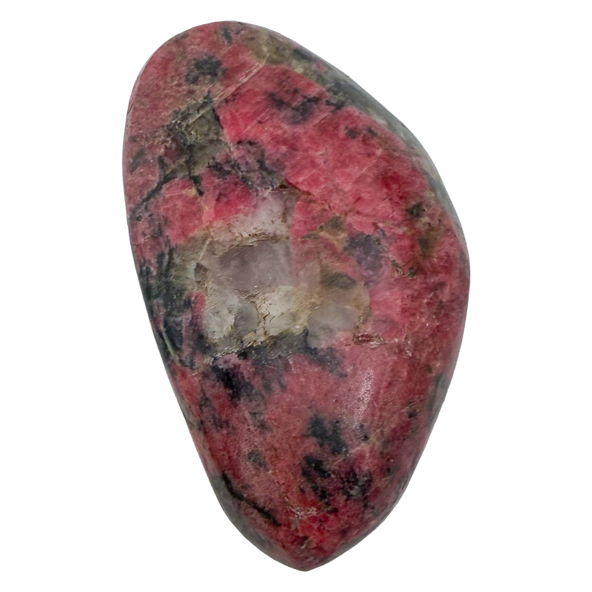 AA grade Rhodonite polished free form from Masvingo, Zimbabwe, rose pink with black manganese veining