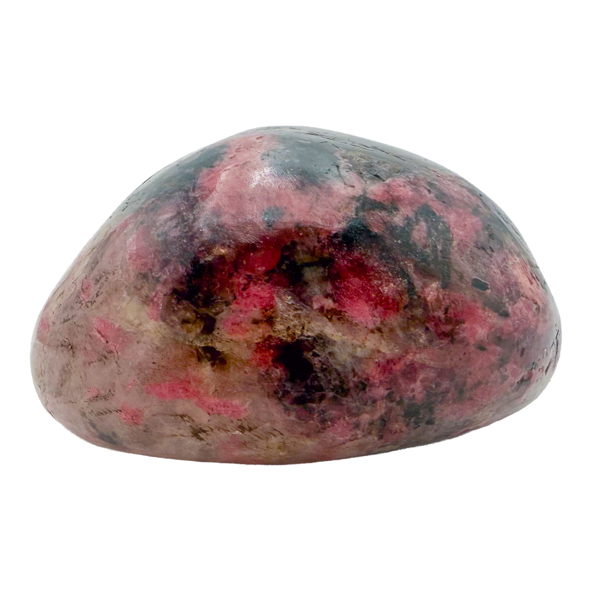 AA grade Rhodonite polished free form from Masvingo, Zimbabwe, rose pink with black manganese veining
