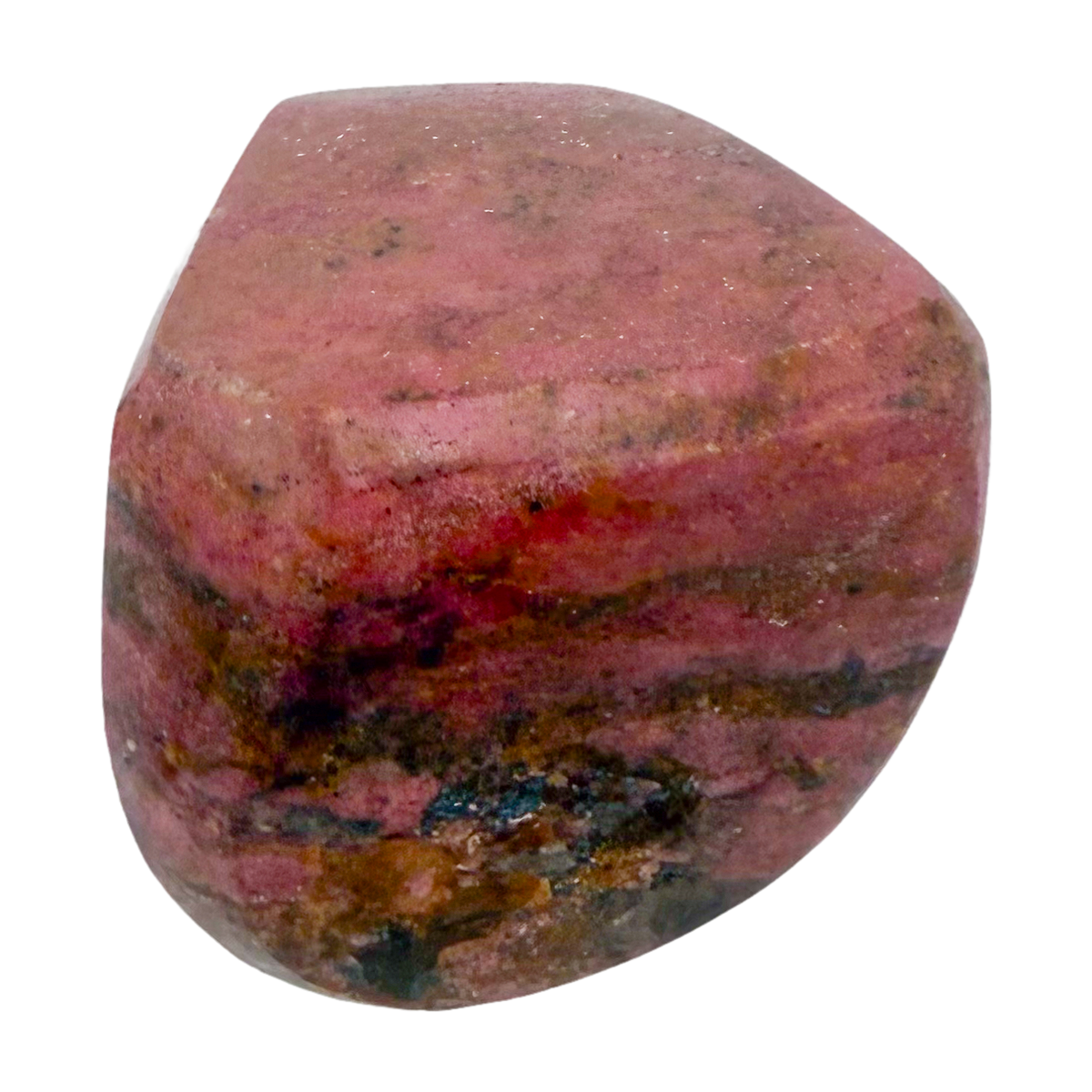 AA grade Rhodonite polished free form from Masvingo, Zimbabwe, rose pink with black manganese veining