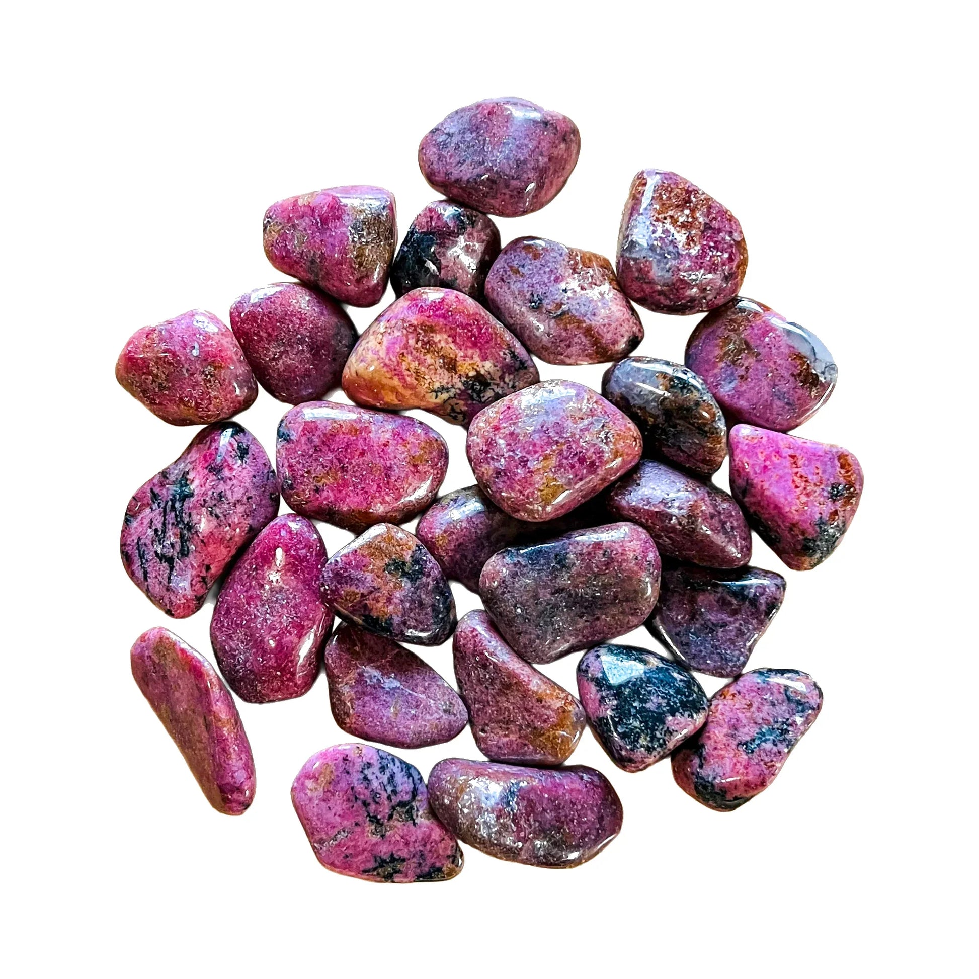 Rhodonite Crystals traditionally associated with Emotional Healing, Grounding & Love — black polished, AA from Zimbabwe