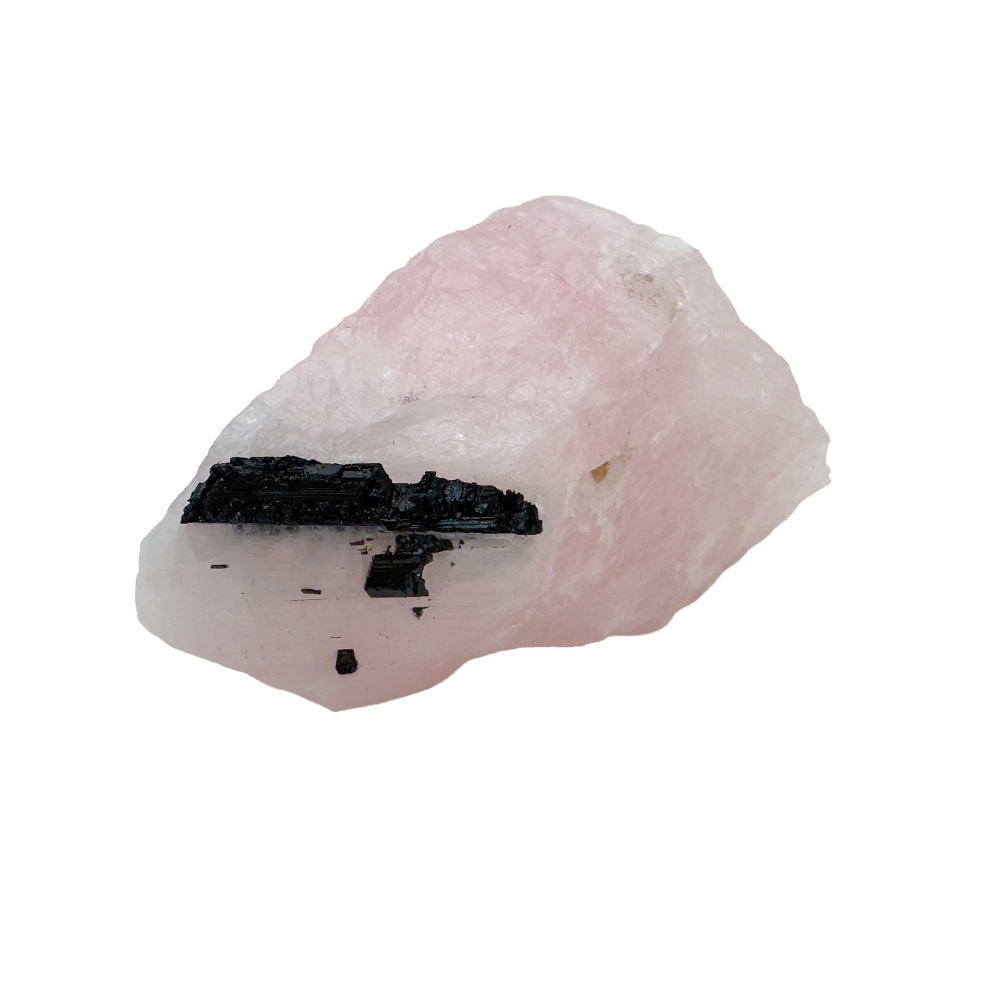 Rose Quartz with Black Tourmaline specimen from Minas Gerais, Brazil, pink quartz threaded with black schorl