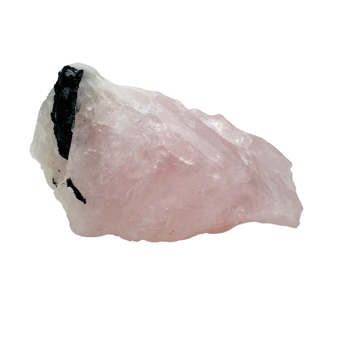 Rose Quartz with Black Tourmaline specimen from Minas Gerais, Brazil, pink quartz threaded with black schorl