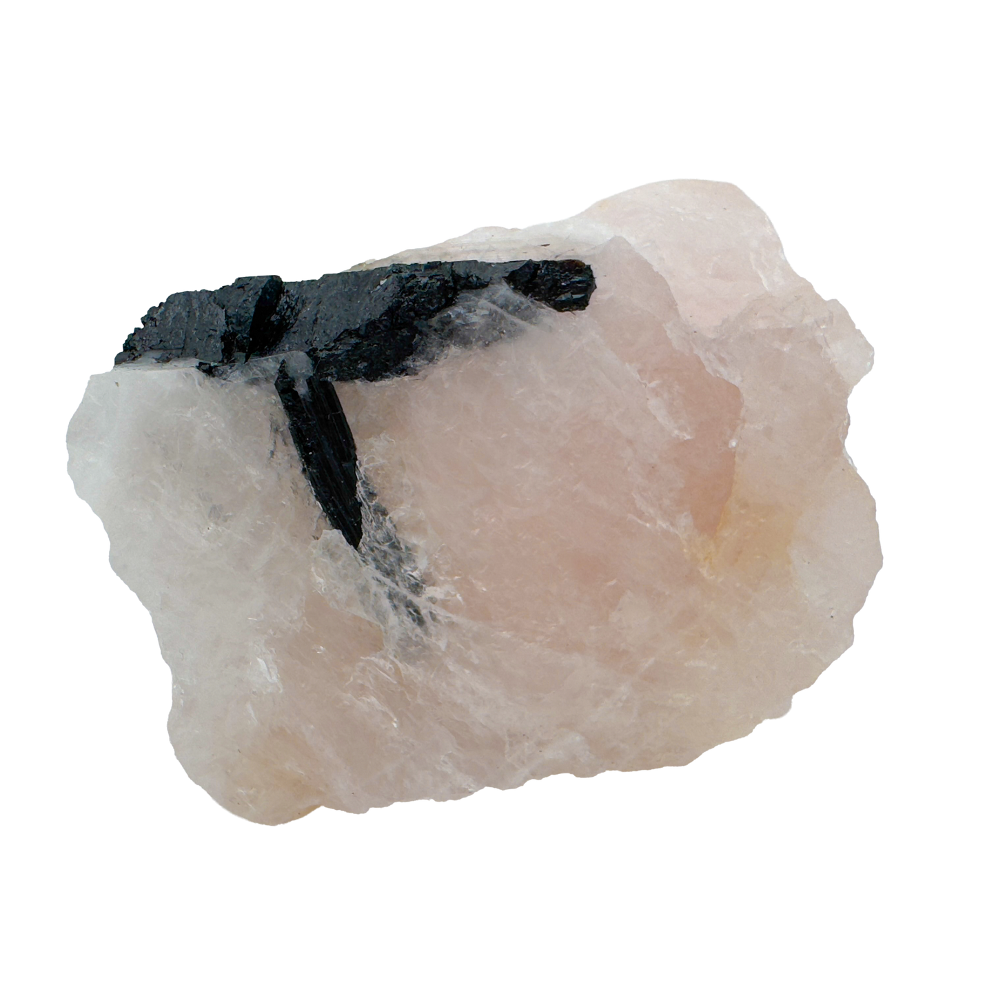Rose Quartz with Black Tourmaline specimen from Minas Gerais, Brazil, pink quartz threaded with black schorl