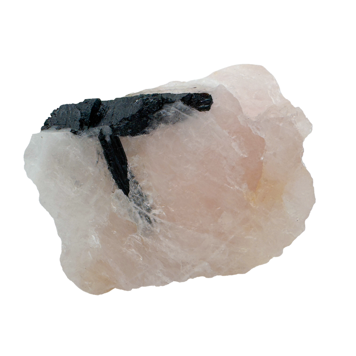 Rose Quartz with Black Tourmaline specimen from Minas Gerais, Brazil, pink quartz threaded with black schorl