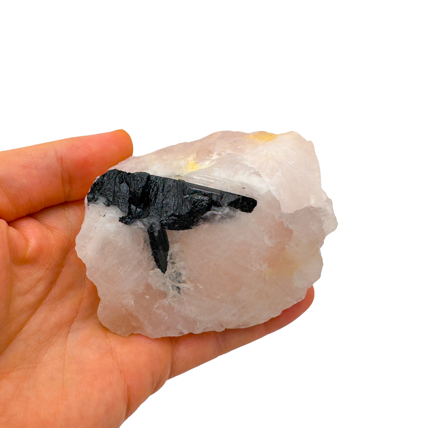 Rose Quartz with Black Tourmaline from Brazil, alternate view
