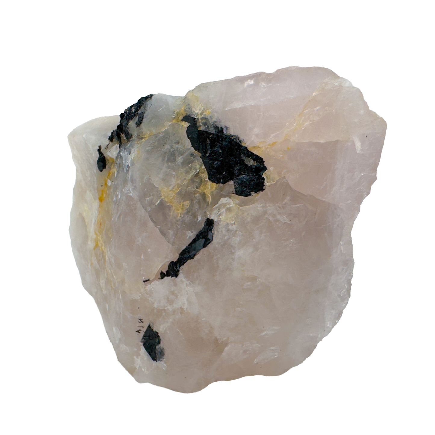 Rose Quartz with Black Tourmaline specimen from Minas Gerais, Brazil, pink quartz threaded with black schorl