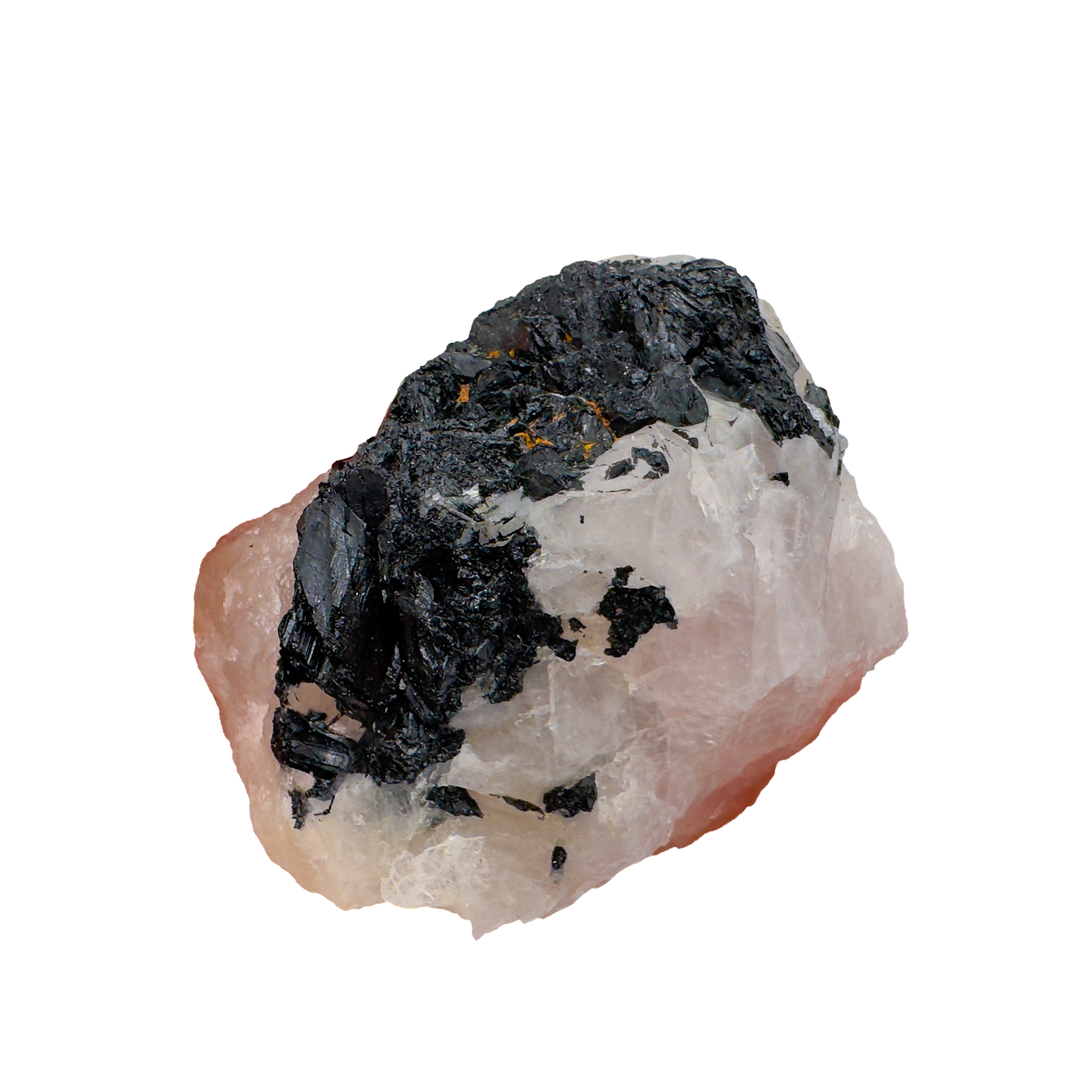 Rose Quartz with Black Tourmaline specimen from Minas Gerais, Brazil, pink quartz threaded with black schorl