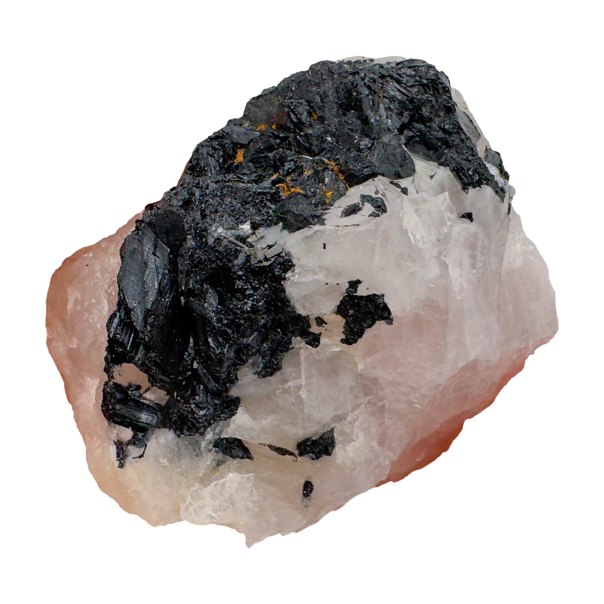 Rose Quartz with Black Tourmaline specimen from Minas Gerais, Brazil, pink quartz threaded with black schorl