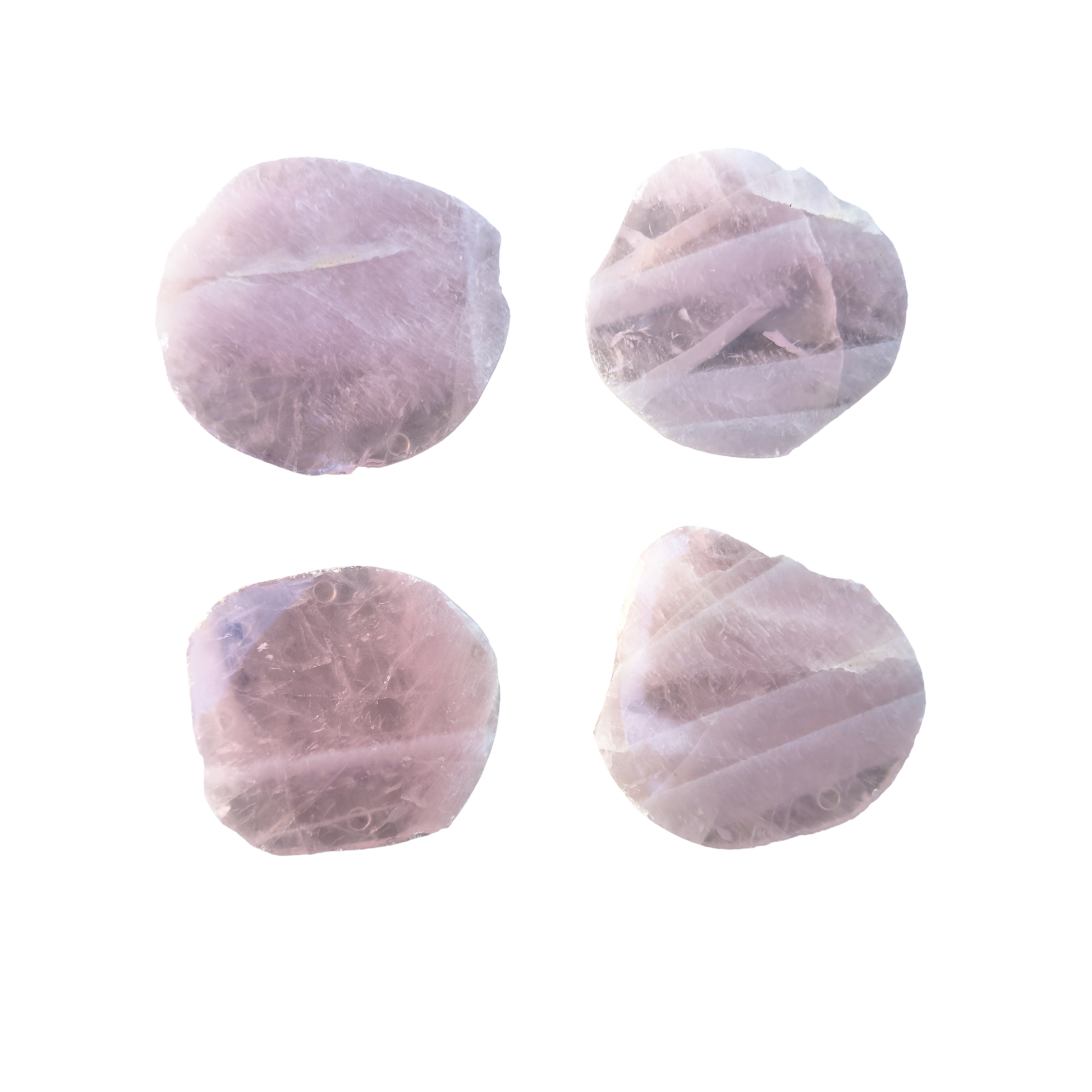 Rose Quartz coaster set of 4 from Brazil, four polished pink coasters arranged