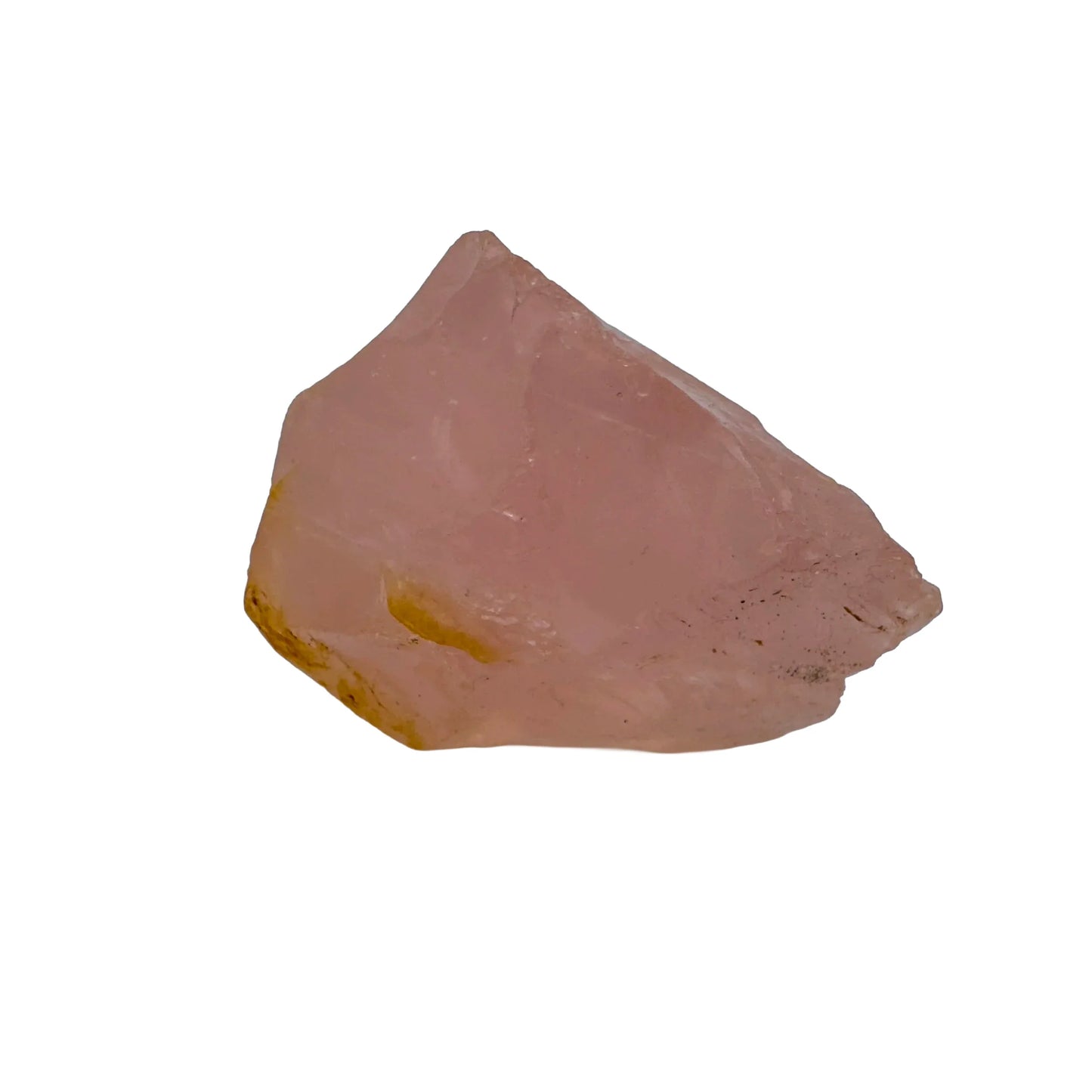 Profile shot of Rose Quartz specimen, traditionally used for Love, showing natural banding.