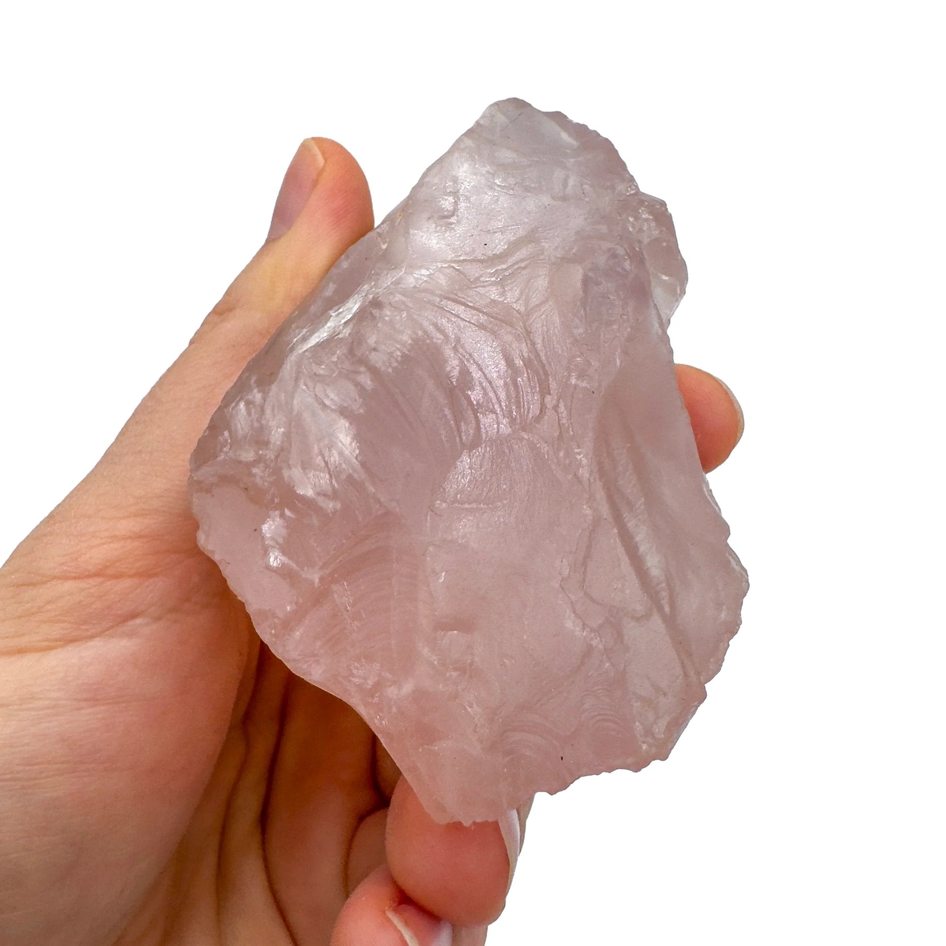 Full profile of Grade AAA Rose Quartz specimen ready to ship from Beyond Bohemian