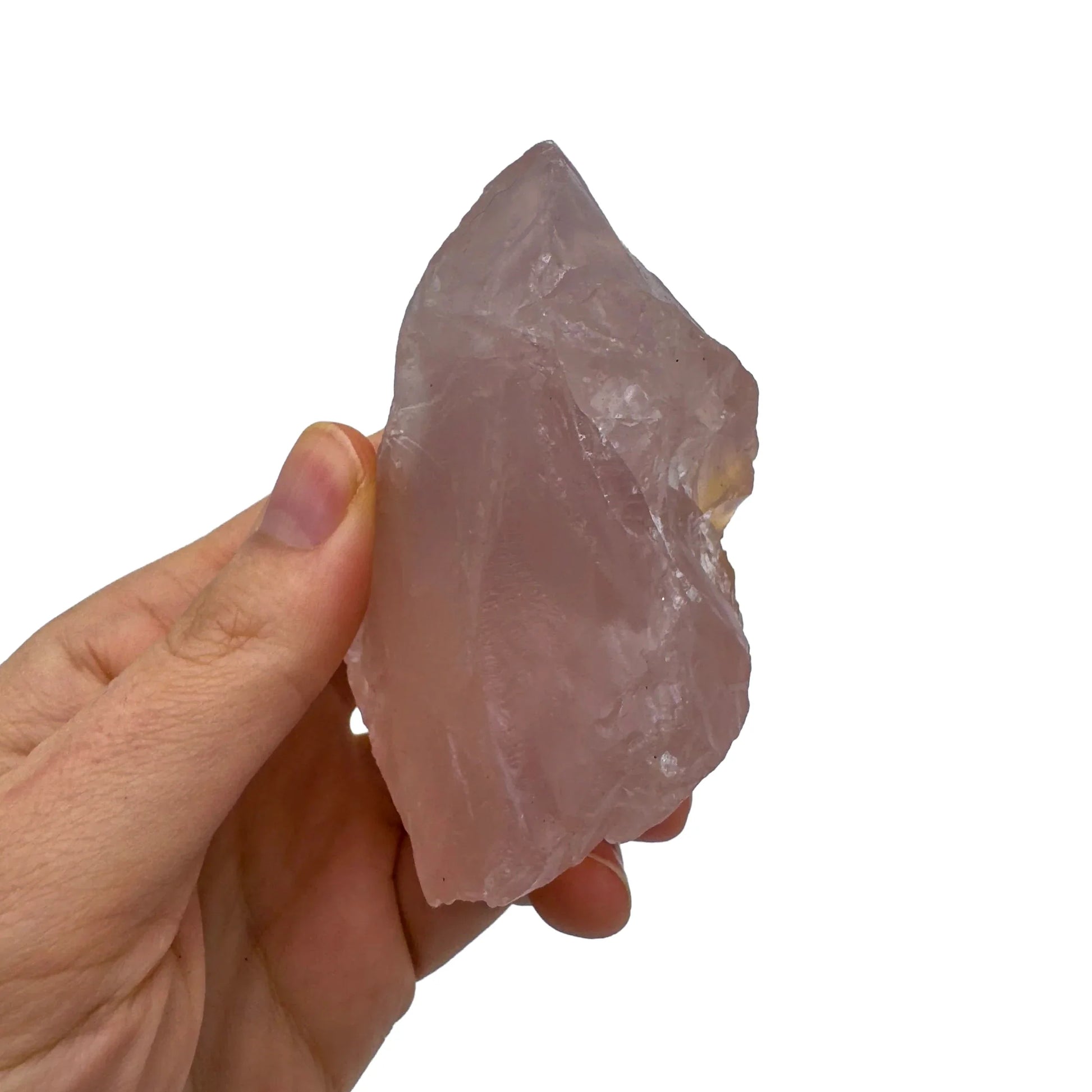 Full profile of Grade AAA Rose Quartz specimen ready to ship from Beyond Bohemian