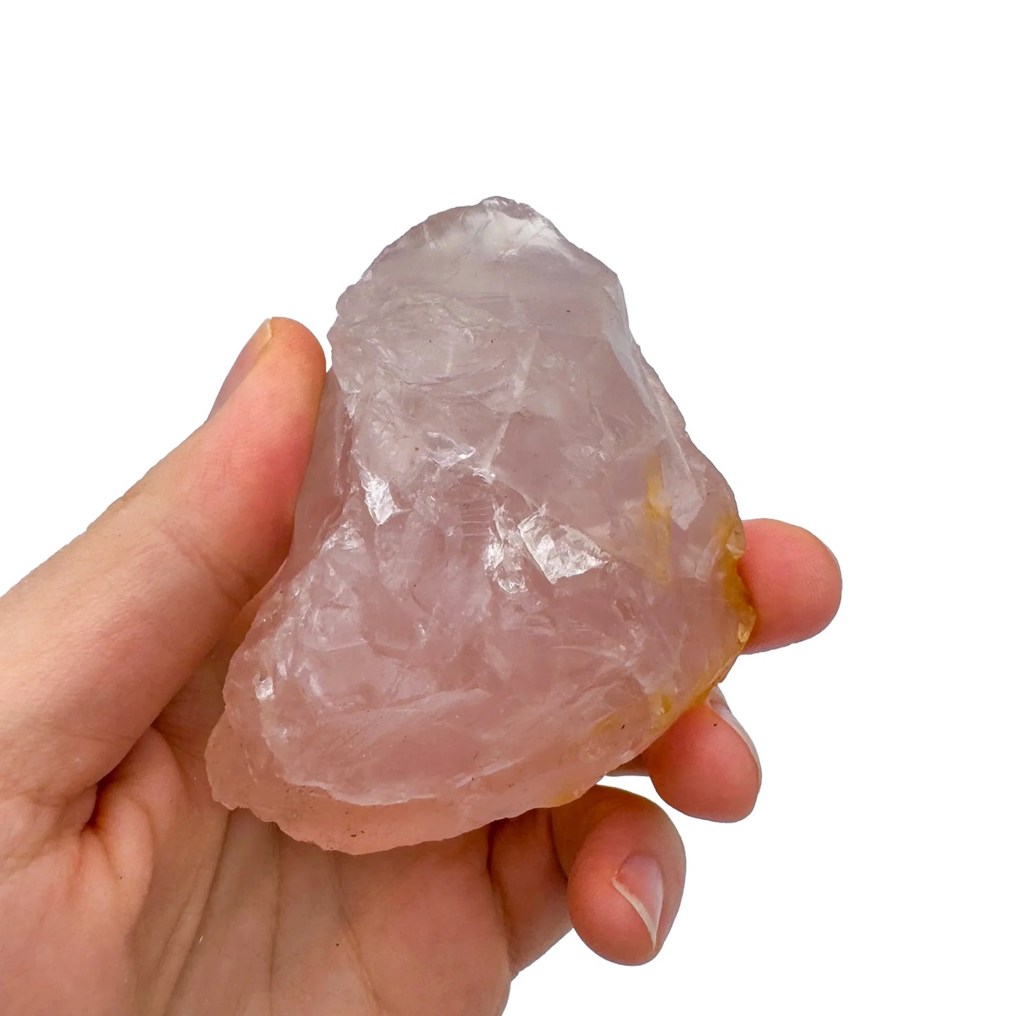 Full profile of Grade AAA Rose Quartz specimen ready to ship from Beyond Bohemian