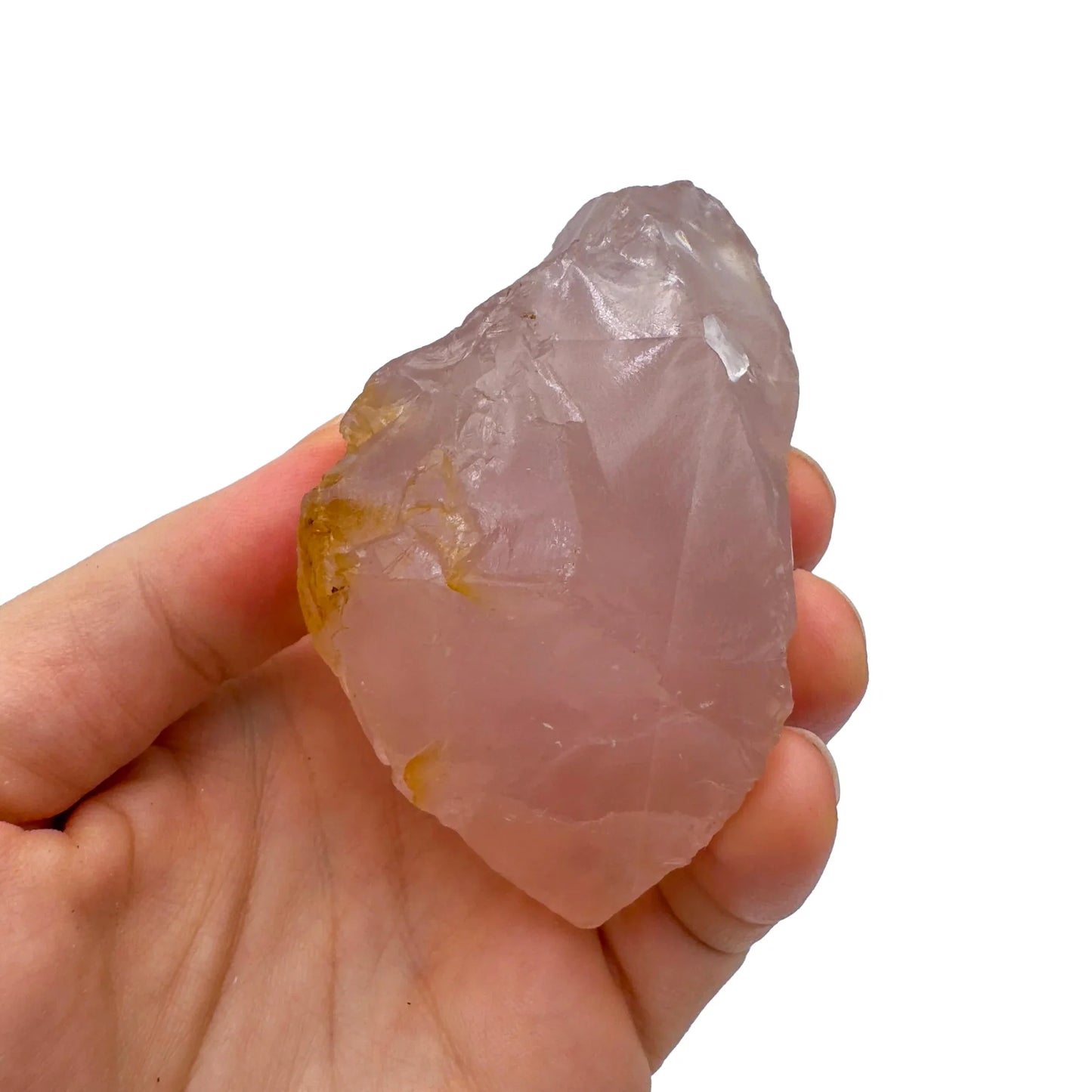 Full profile of Grade AAA Rose Quartz specimen ready to ship from Beyond Bohemian