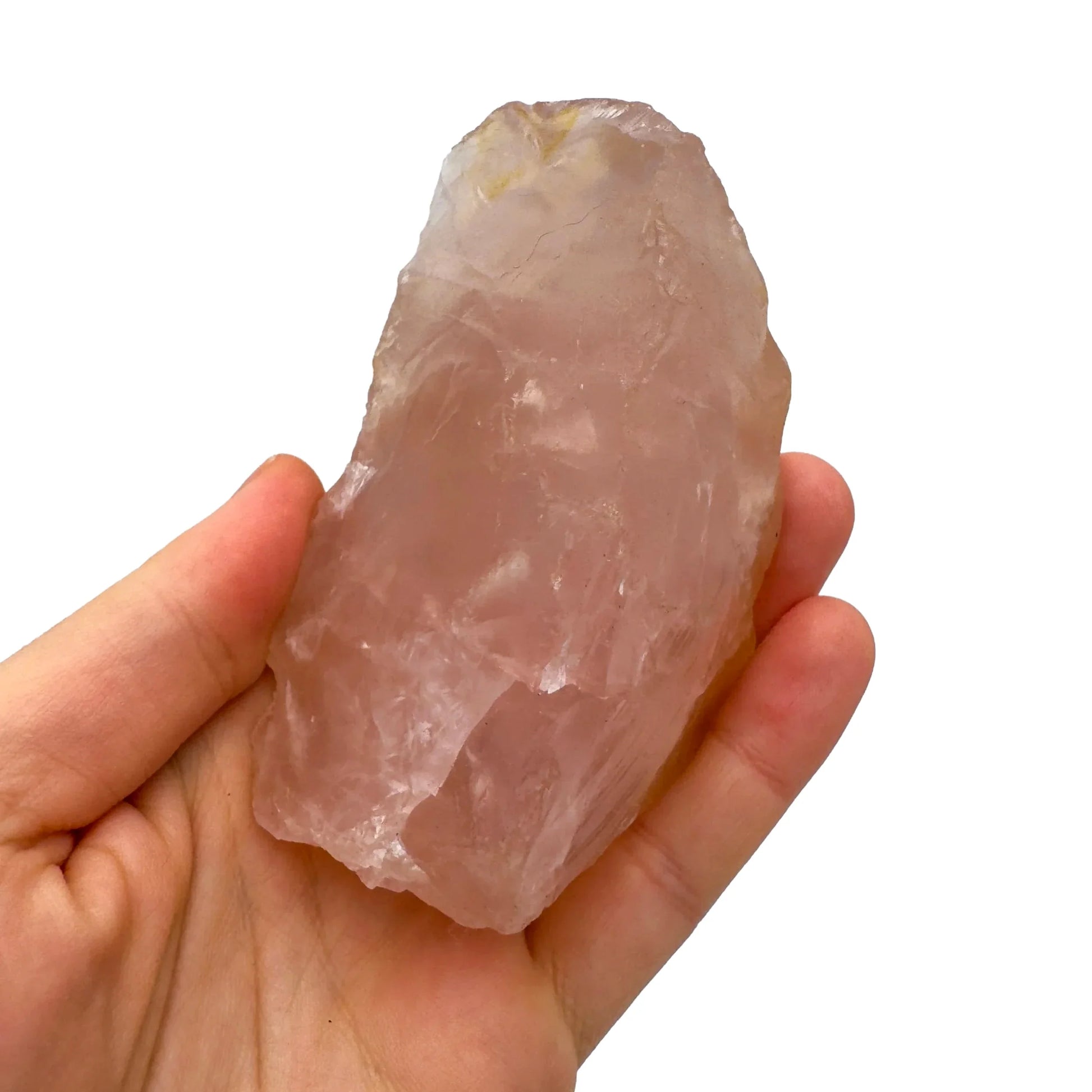 Full profile of Grade AAA Rose Quartz specimen ready to ship from Beyond Bohemian