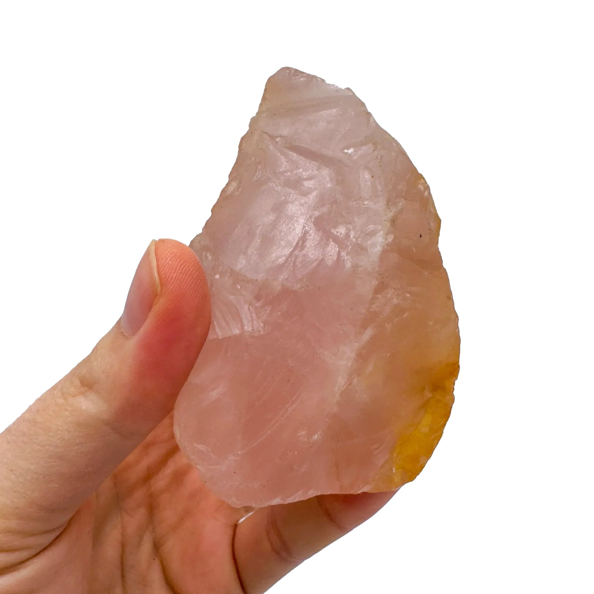 Full profile of Grade AAA Rose Quartz specimen ready to ship from Beyond Bohemian