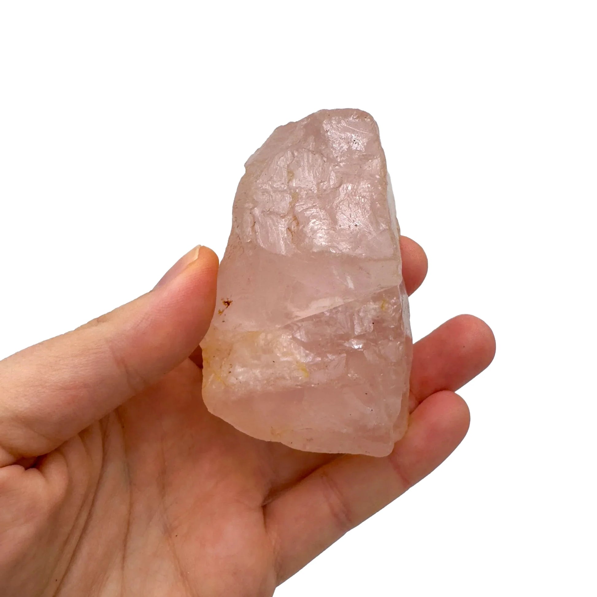 Full profile of Grade AAA Rose Quartz specimen ready to ship from Beyond Bohemian