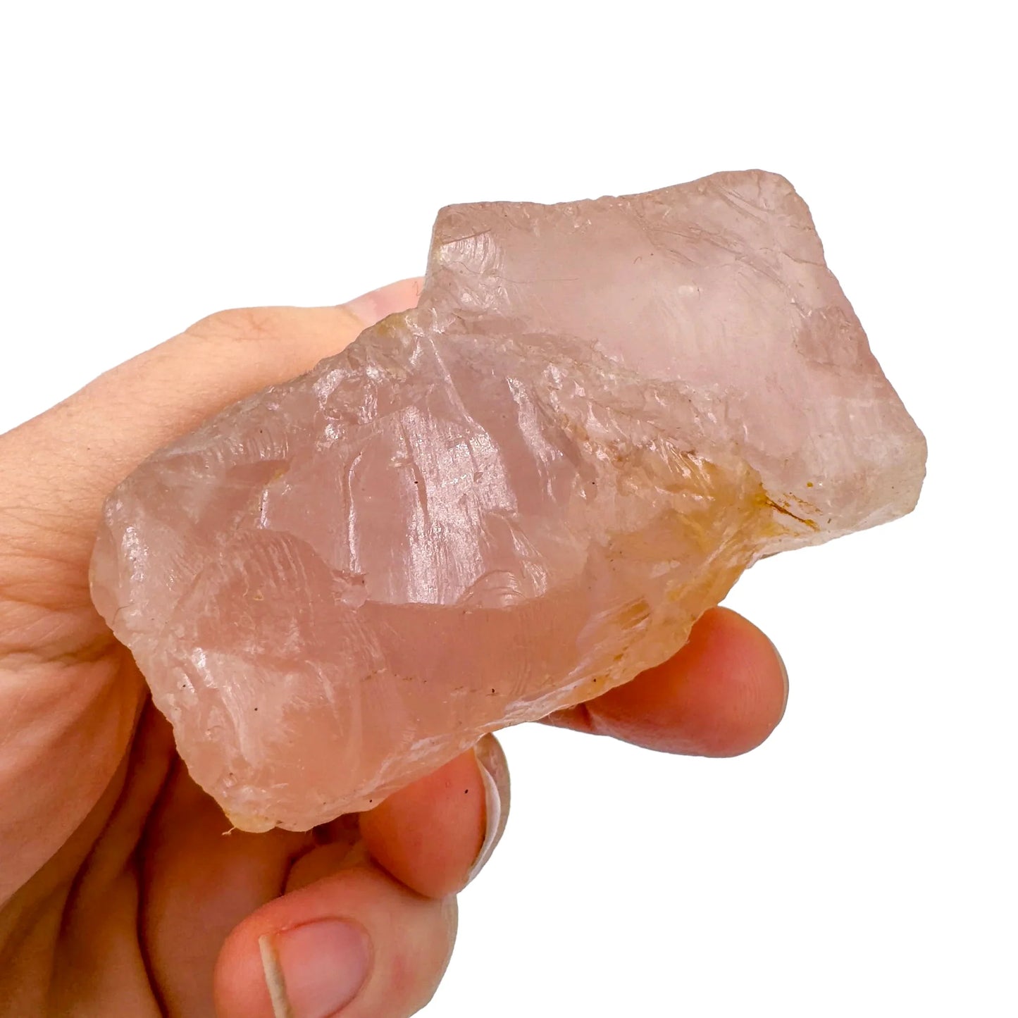Full profile of Grade AAA Rose Quartz specimen ready to ship from Beyond Bohemian