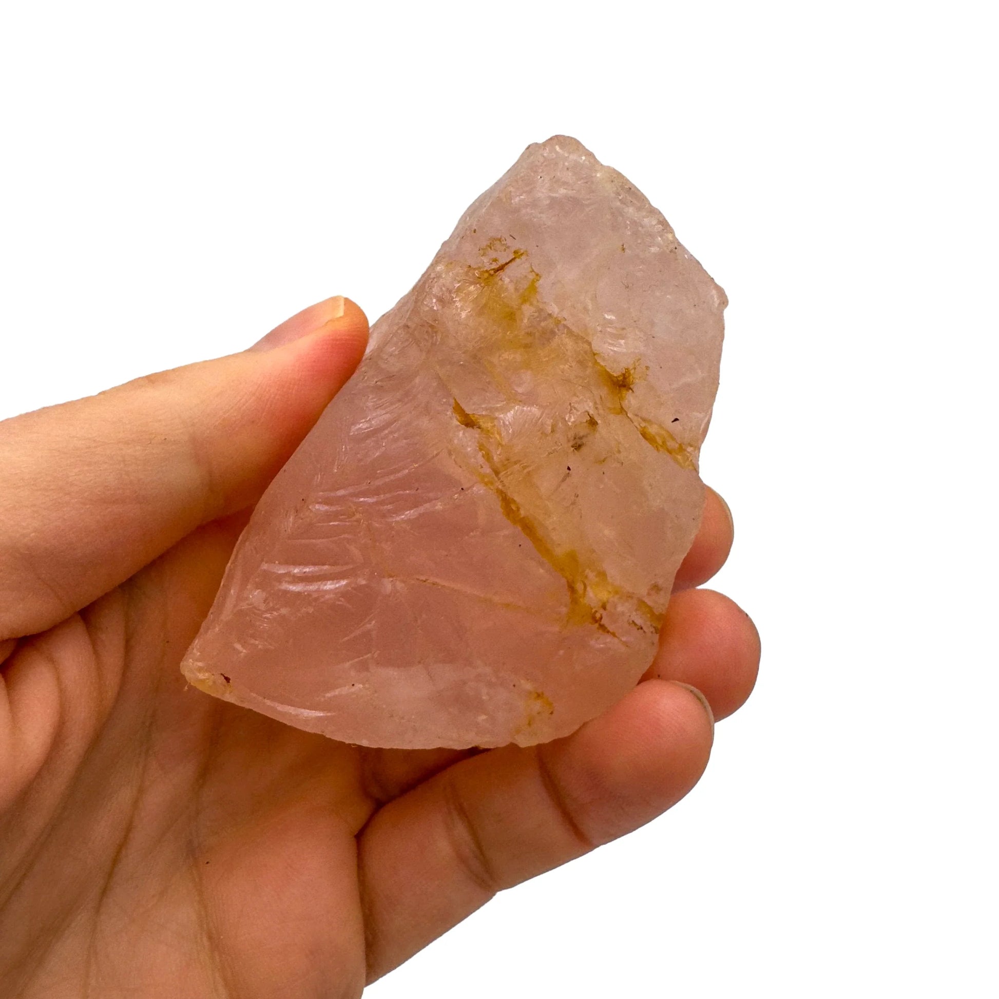 Full profile of Grade AAA Rose Quartz specimen ready to ship from Beyond Bohemian