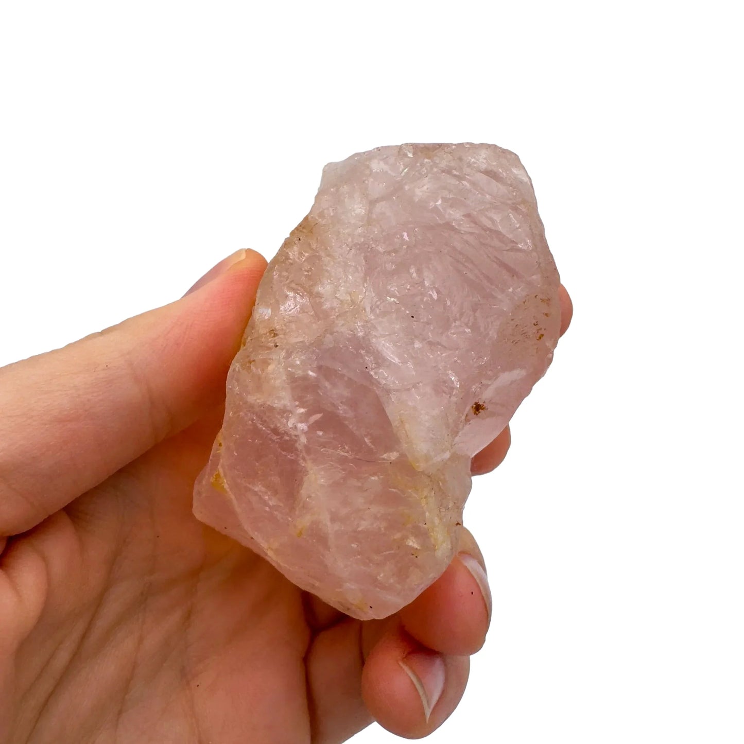 Full profile of Grade AAA Rose Quartz specimen ready to ship from Beyond Bohemian