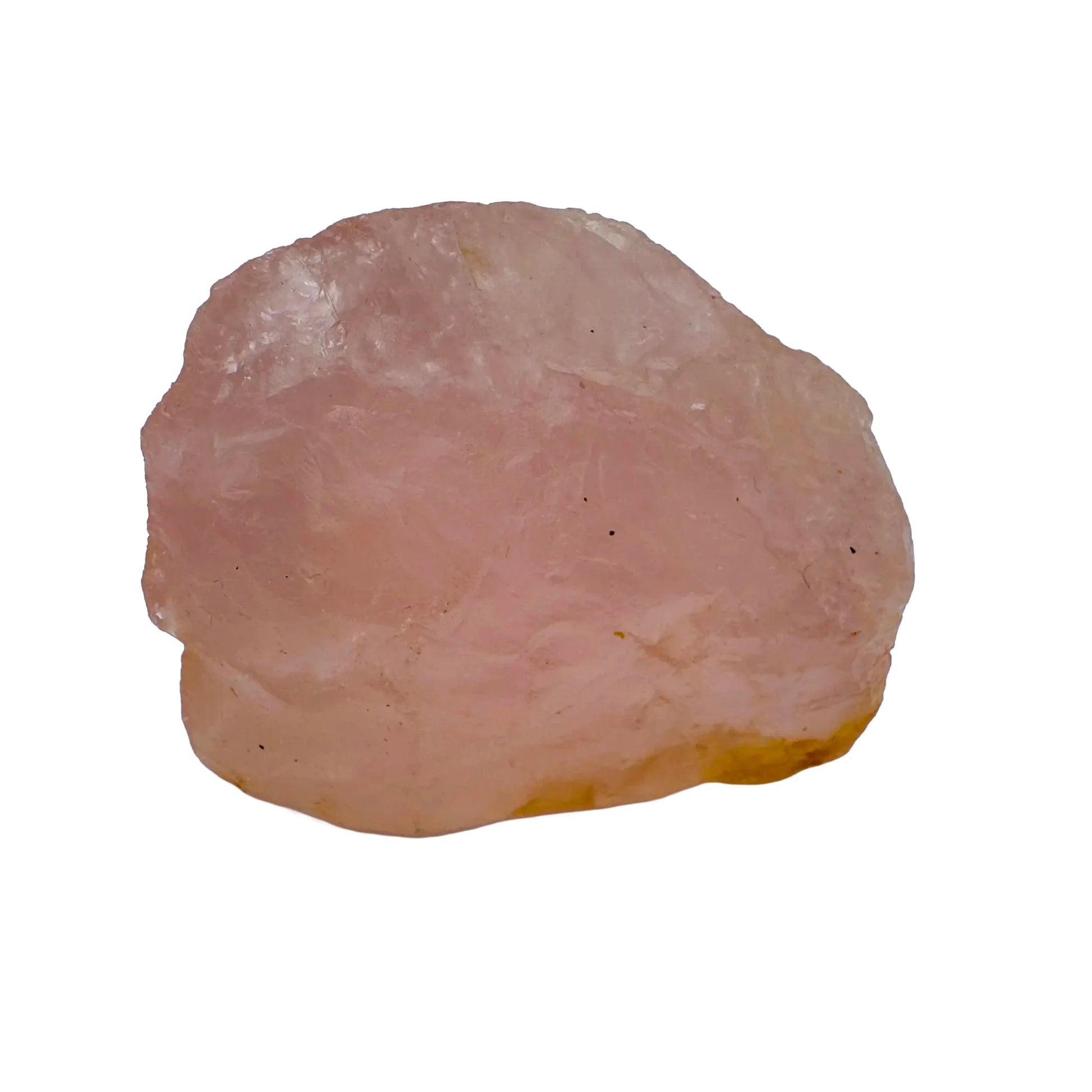 Side profile of Rose Quartz specimen, sourced from Alaotra-Mangoro, Madagascar, showing natural variation.
