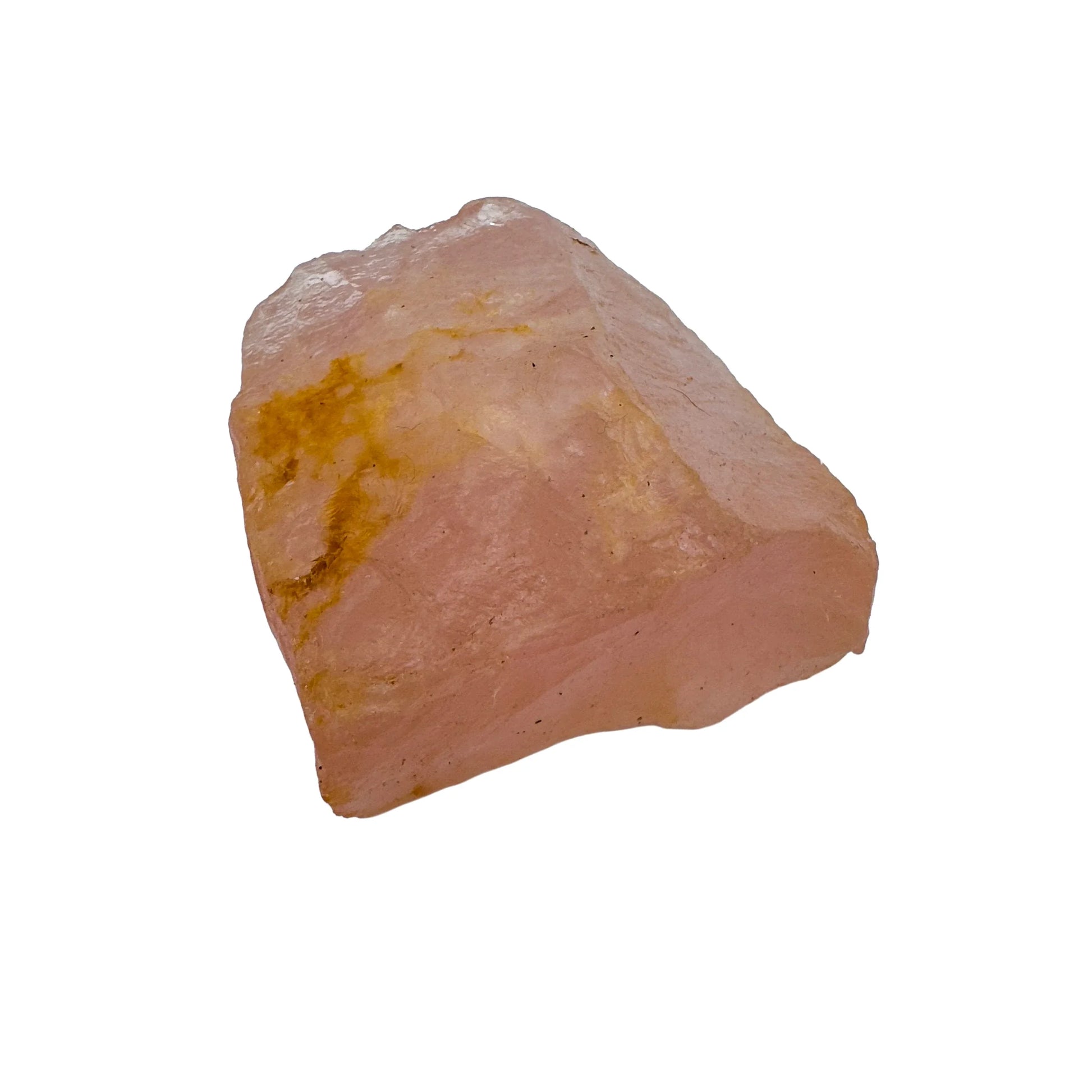 Daylight detail of Rose Quartz specimen, from Alaotra-Mangoro, Madagascar, shown for shape and scale.