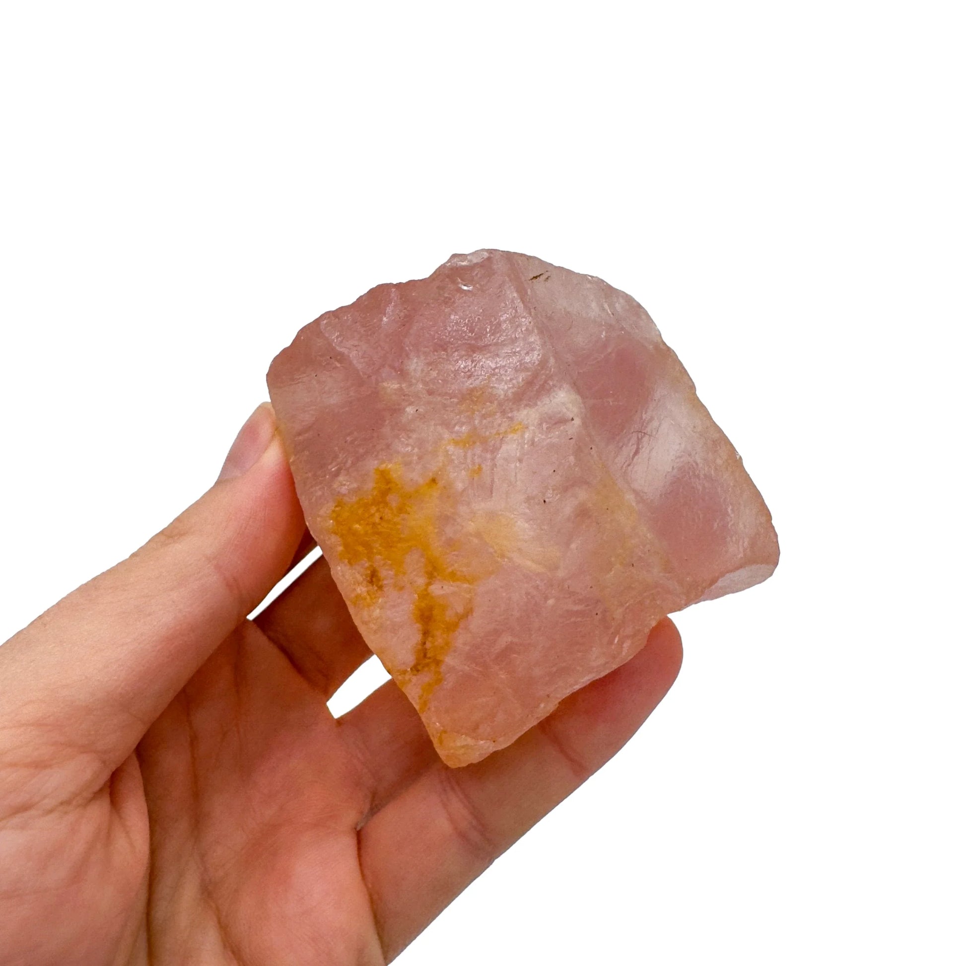 Back view of Grade AA Rose Quartz specimen showing natural surface