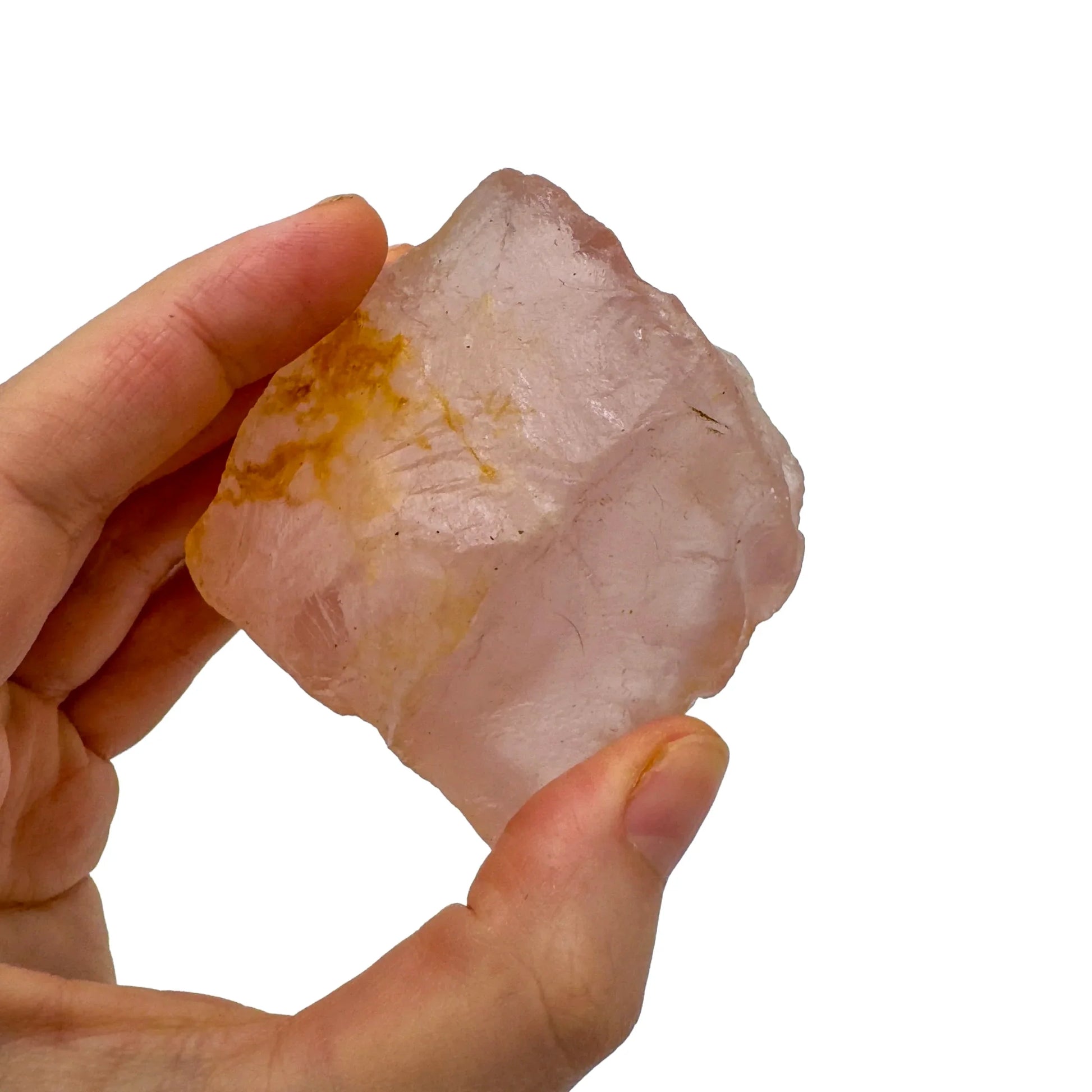Full profile of Grade AA Rose Quartz specimen ready to ship from Beyond Bohemian
