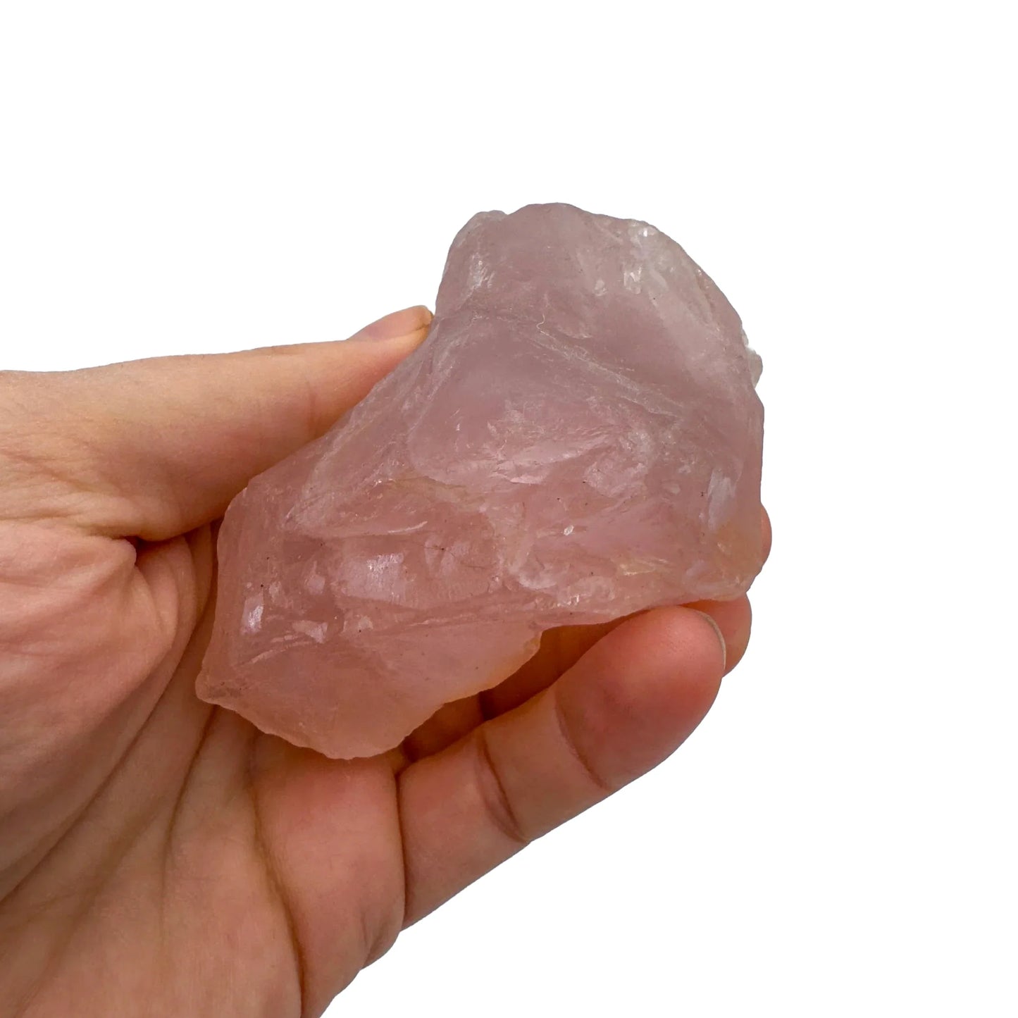 Full profile of Grade AAA Rose Quartz specimen ready to ship from Beyond Bohemian
