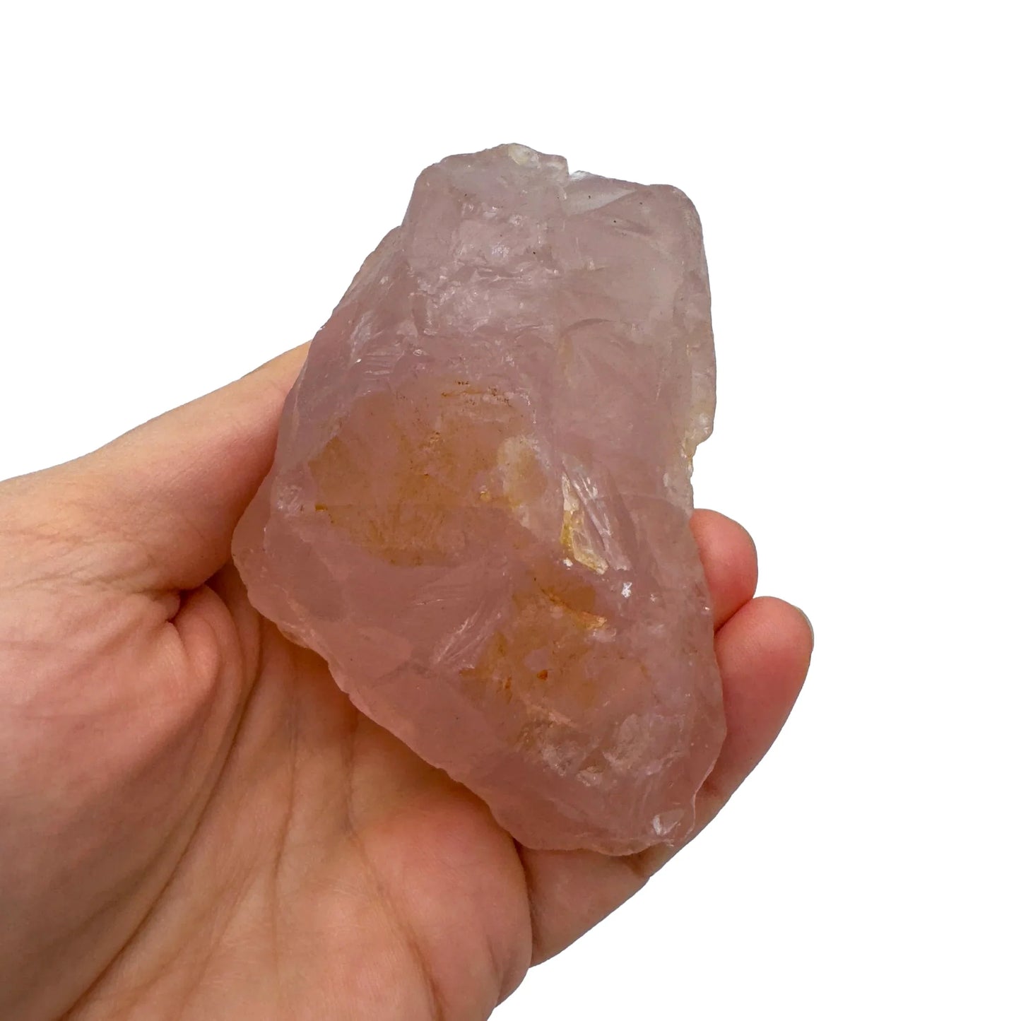 Full profile of Grade AAA Rose Quartz specimen ready to ship from Beyond Bohemian