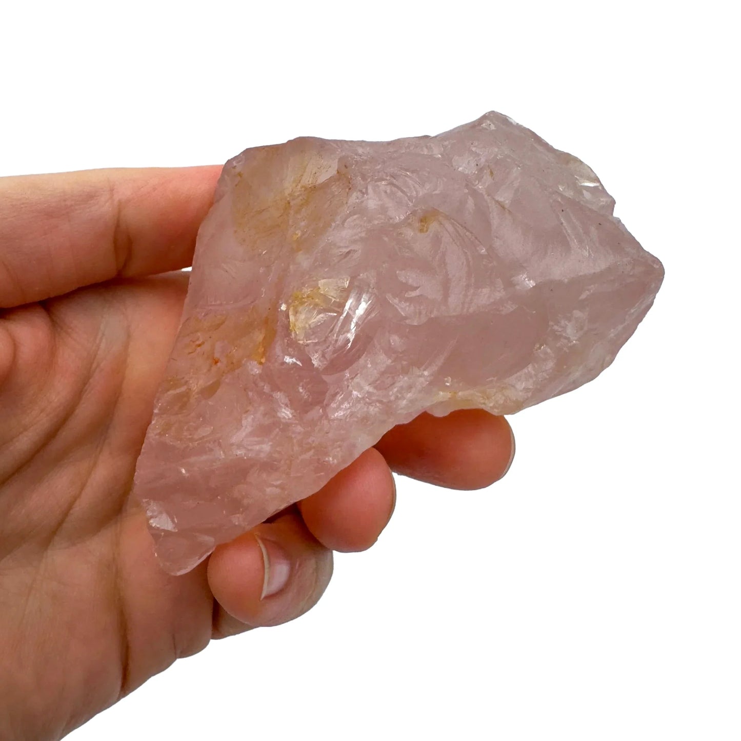 Full profile of Grade AAA Rose Quartz specimen ready to ship from Beyond Bohemian