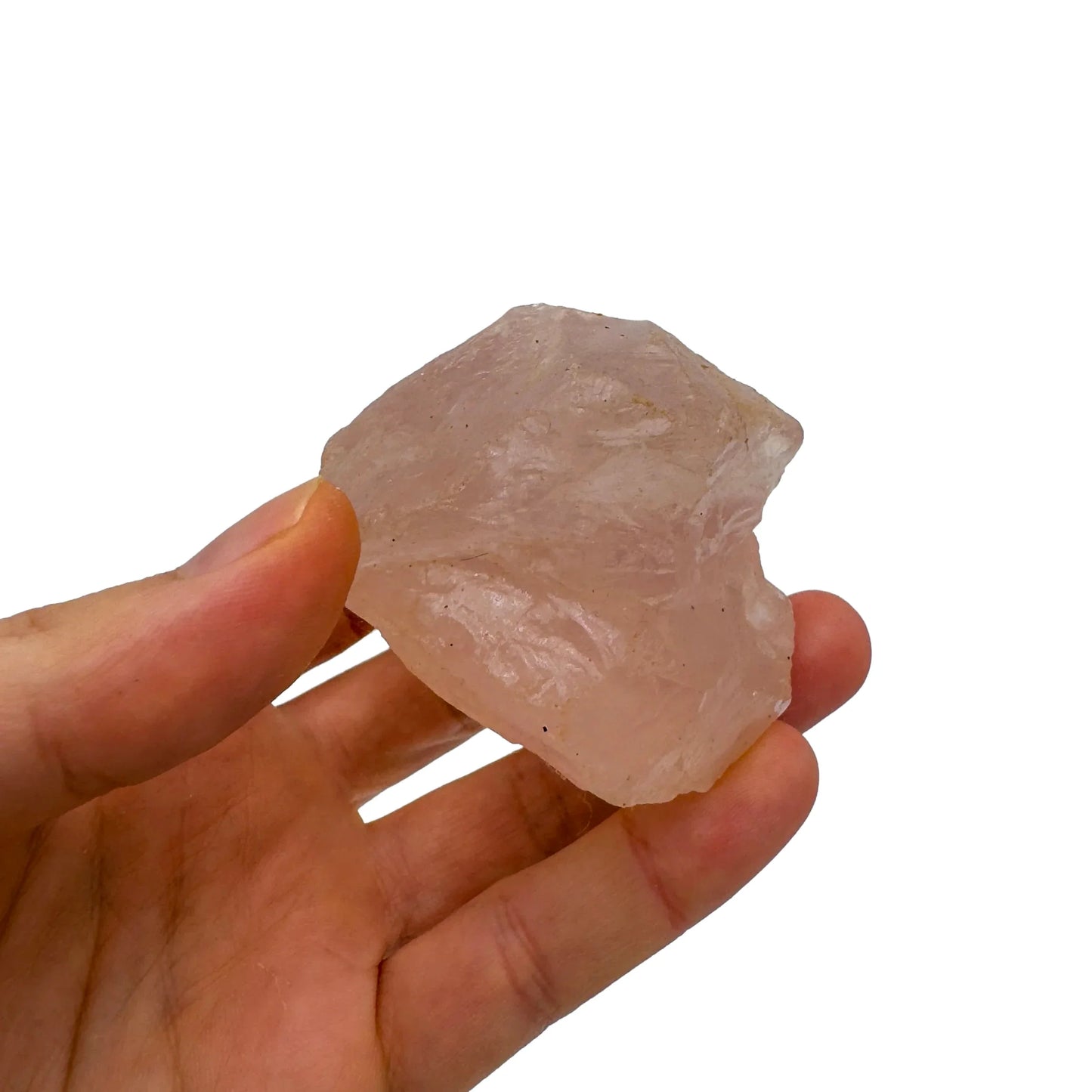 Full profile of Grade AAA Rose Quartz specimen ready to ship from Beyond Bohemian