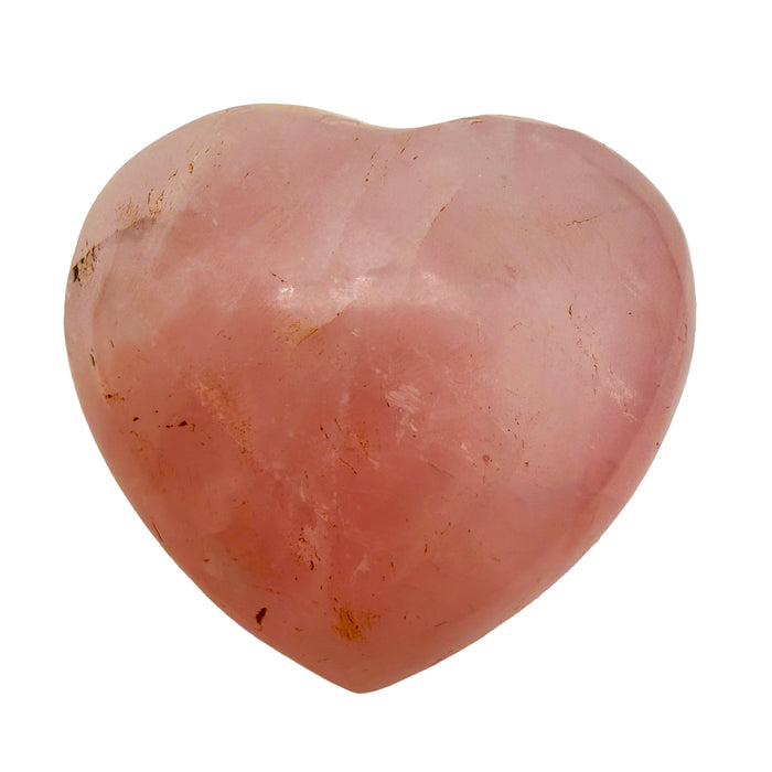 Rose Quartz Polished Hearts, AA Grade, Madagascar: one polished heart on a white background, soft pink with faint inner veils