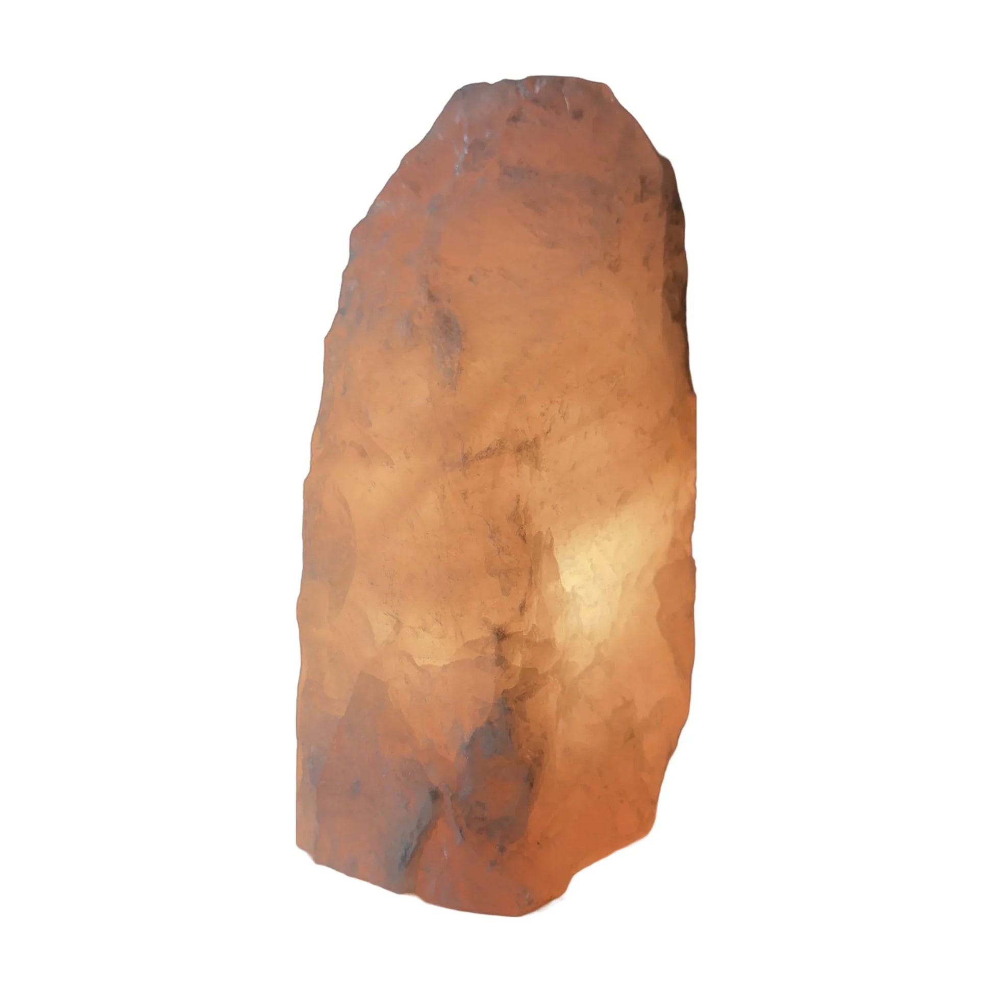 Rose quartz crystal lamp glowing, warm light, ethically sourced from Brazil