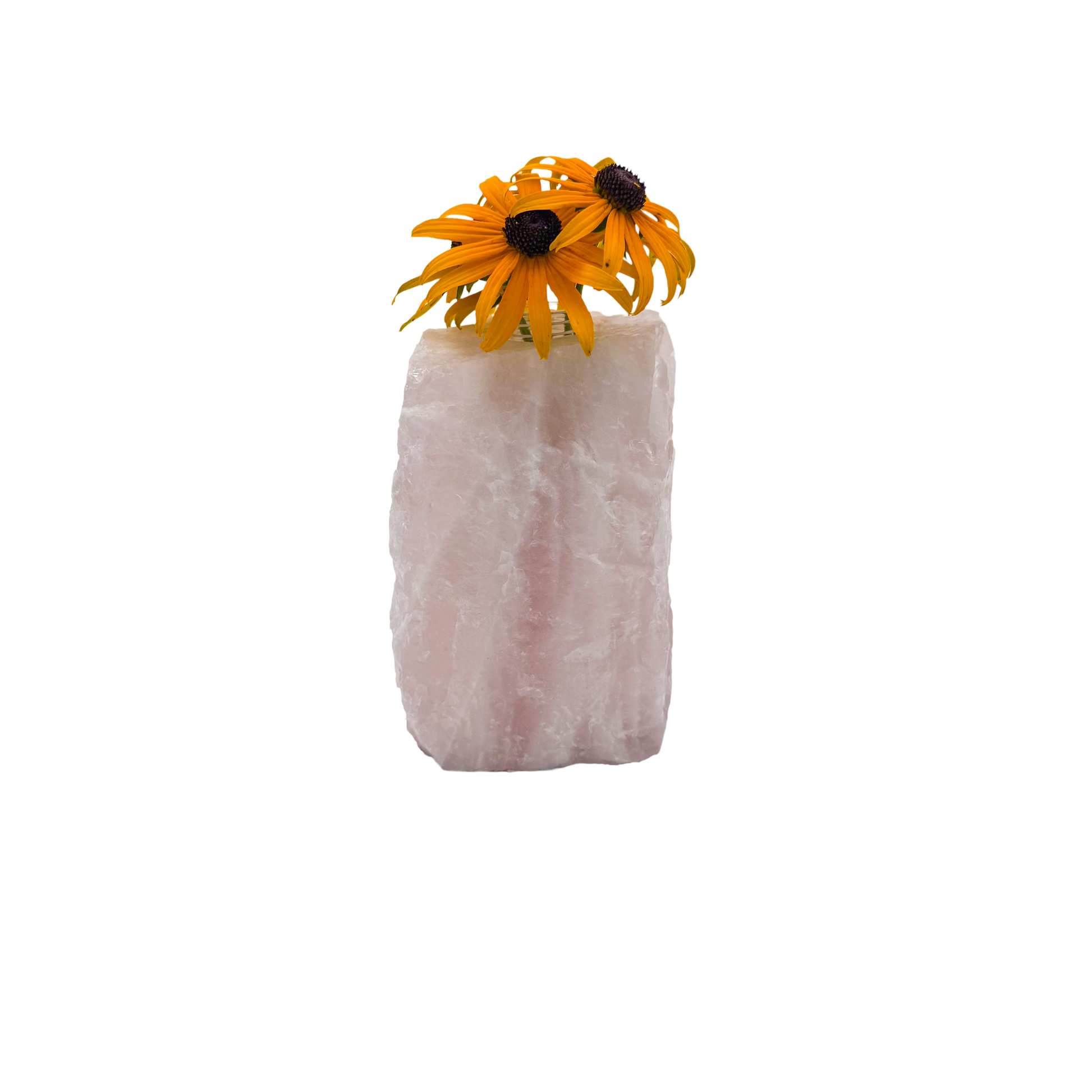 Rose quartz crystal vase in soft blush pink stone, A grade, Minas Gerais Brazil, view 1